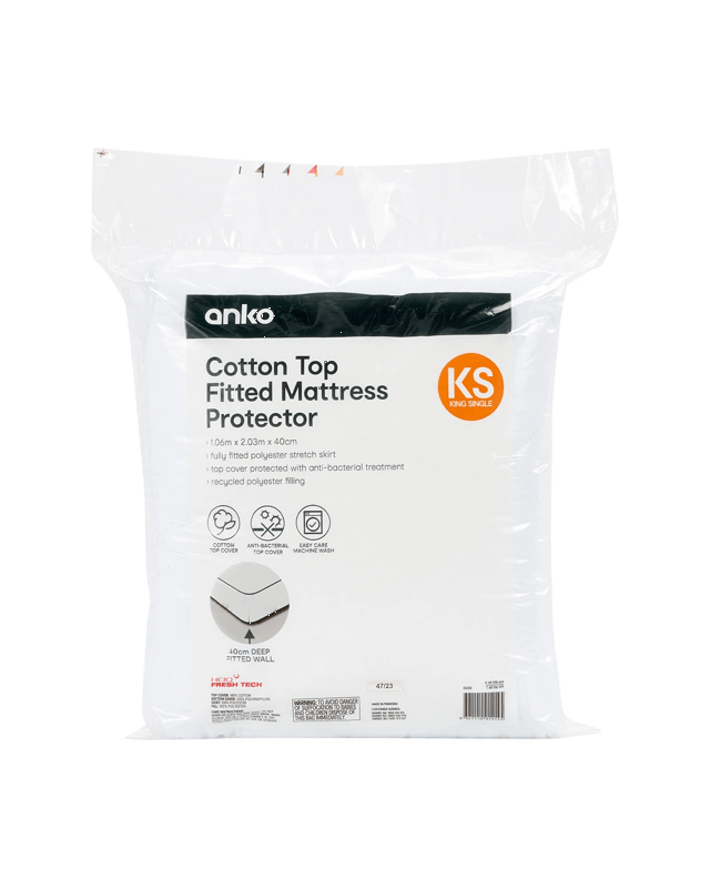 Cotton Top Fitted Mattress Protector - King Single Bed, W