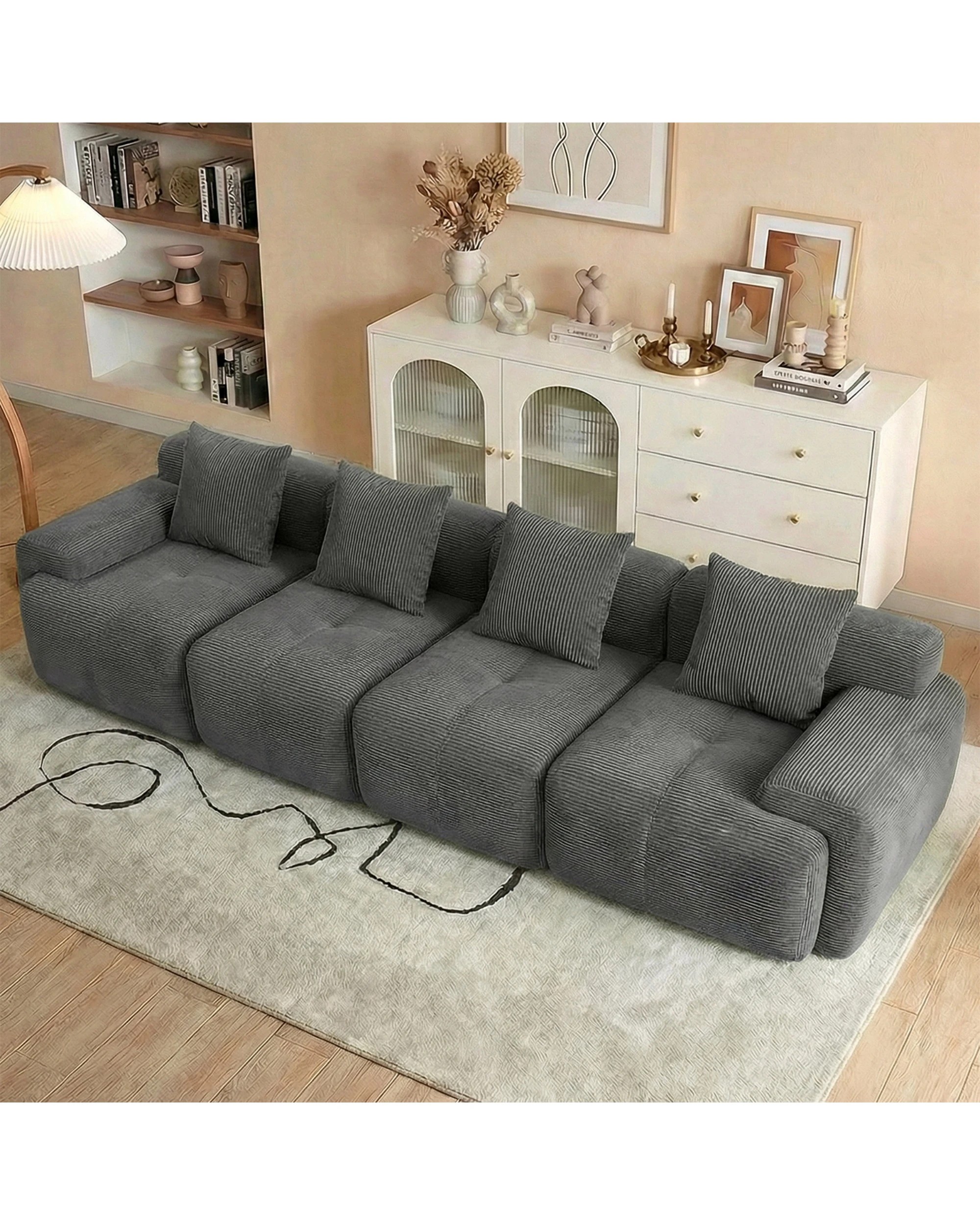 3 Advwin 354cm 4-5 Seater Corduroy Fabric Modular Sectional Sofa - Grey, 3 of 4