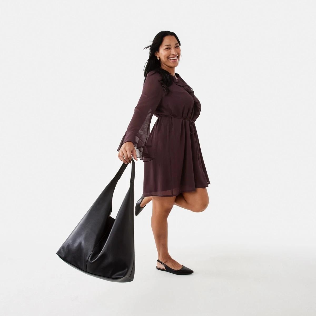 9 Long Sleeve Ruffle Mini Dress Mulberry, 9 of 10