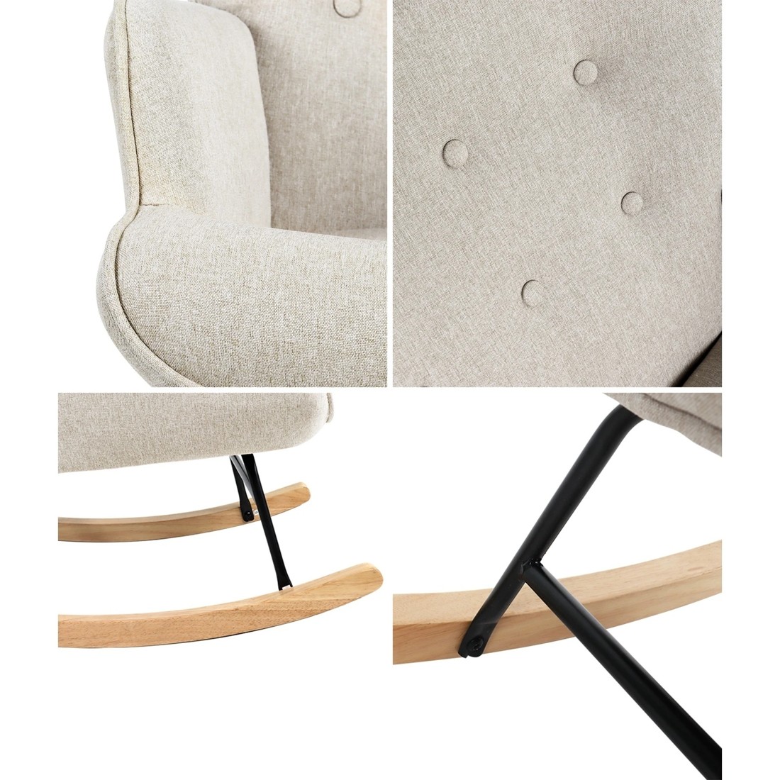 4 Oikiture Rocking Chair Nursing Armchair Linen Accent Chairs Upholstered
 - Beige, 4 of 10
