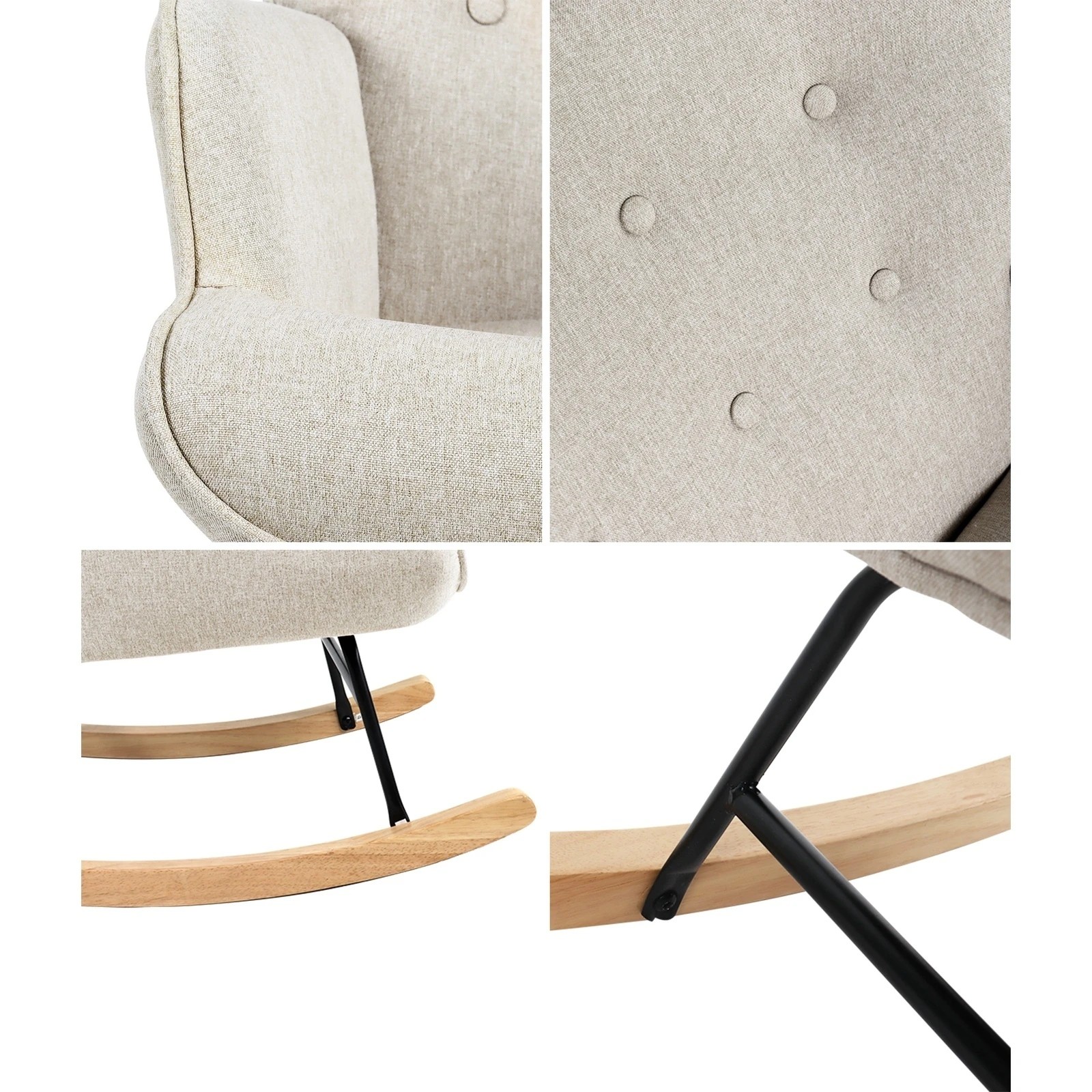 4 Oikiture Rocking Chair Nursing Armchair Linen Accent Chairs Upholstered
 - Beige, 4 of 10