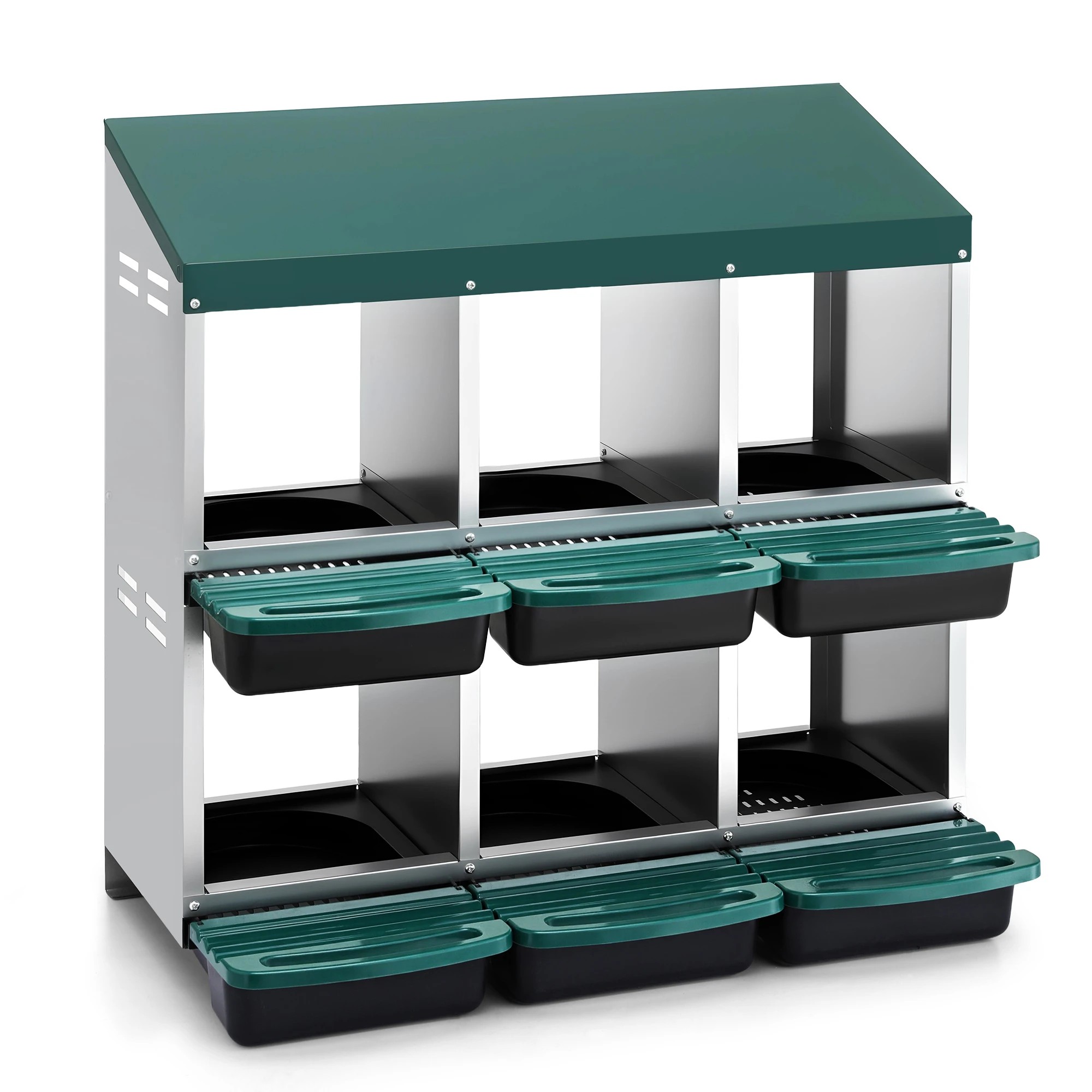 1 i.Pet Chicken Nesting Box Roll Away Metal Nesting Box Wall Mounted 6 Holes - Green, 1 of 1
