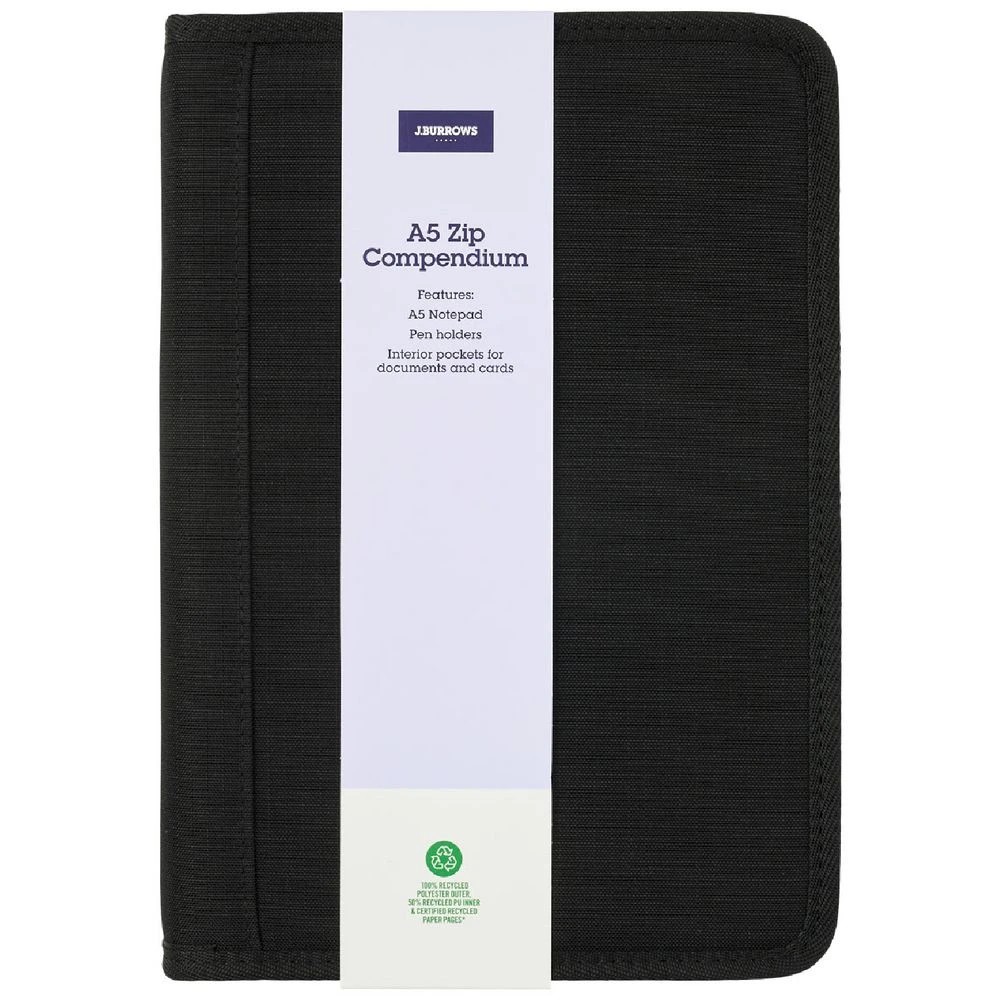 1 J.Burrows A5 Zipper Compendium Black, 1 of 4