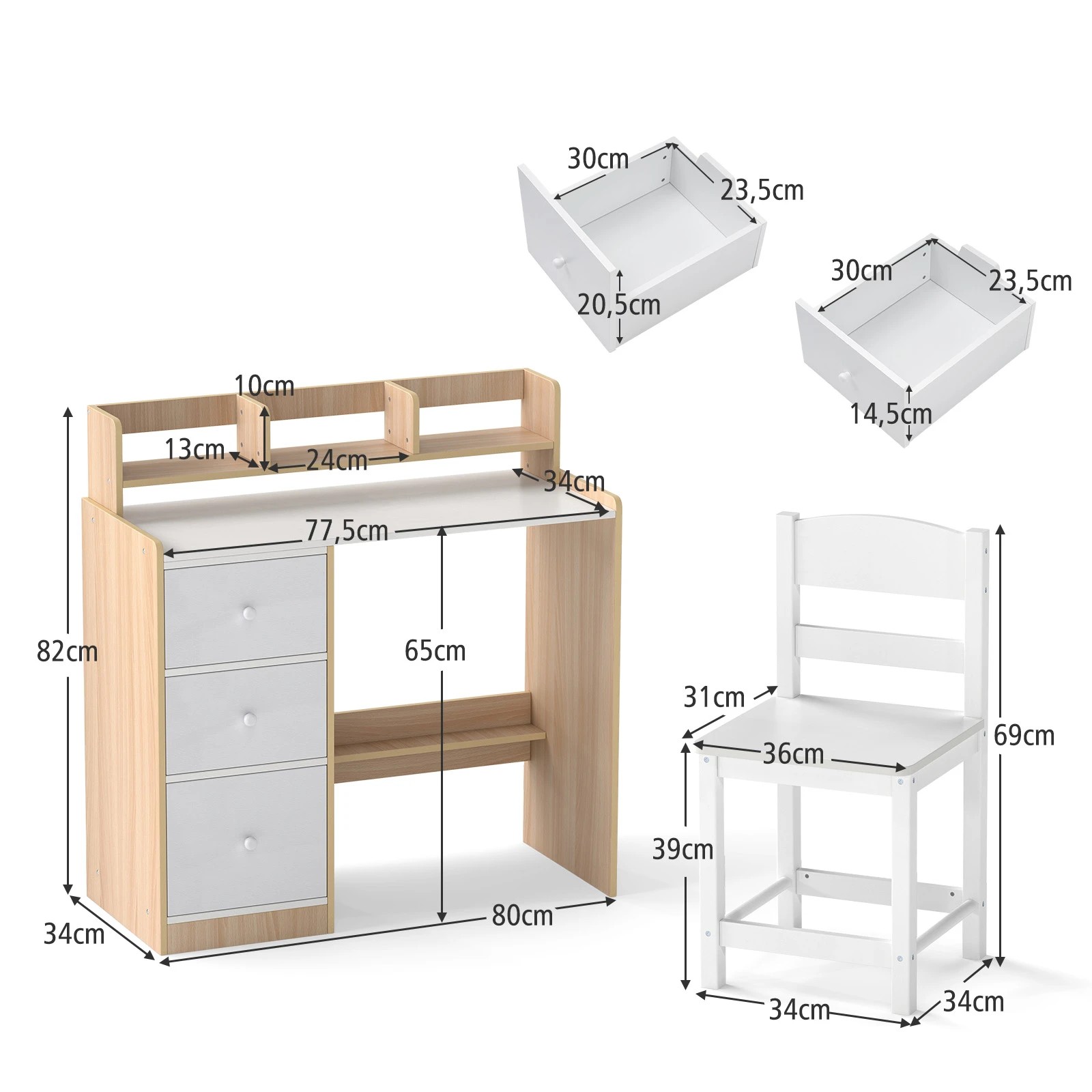 2 Costway Study Desk Chair Set Wood Student Writing Table, 2 of 5
