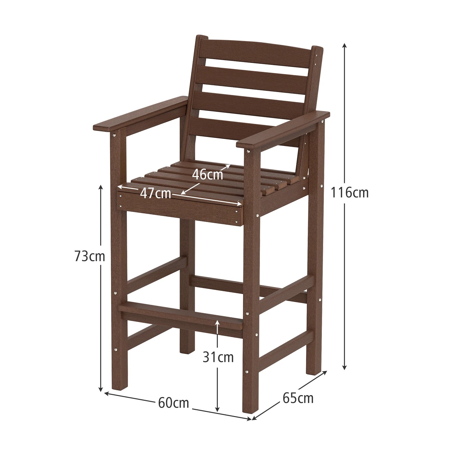 2 Costway 2x Outdoor Dining Chair Bar Chairs w/Wide Armrests & Footrest Patio Lounge - Brown, 2 of 2