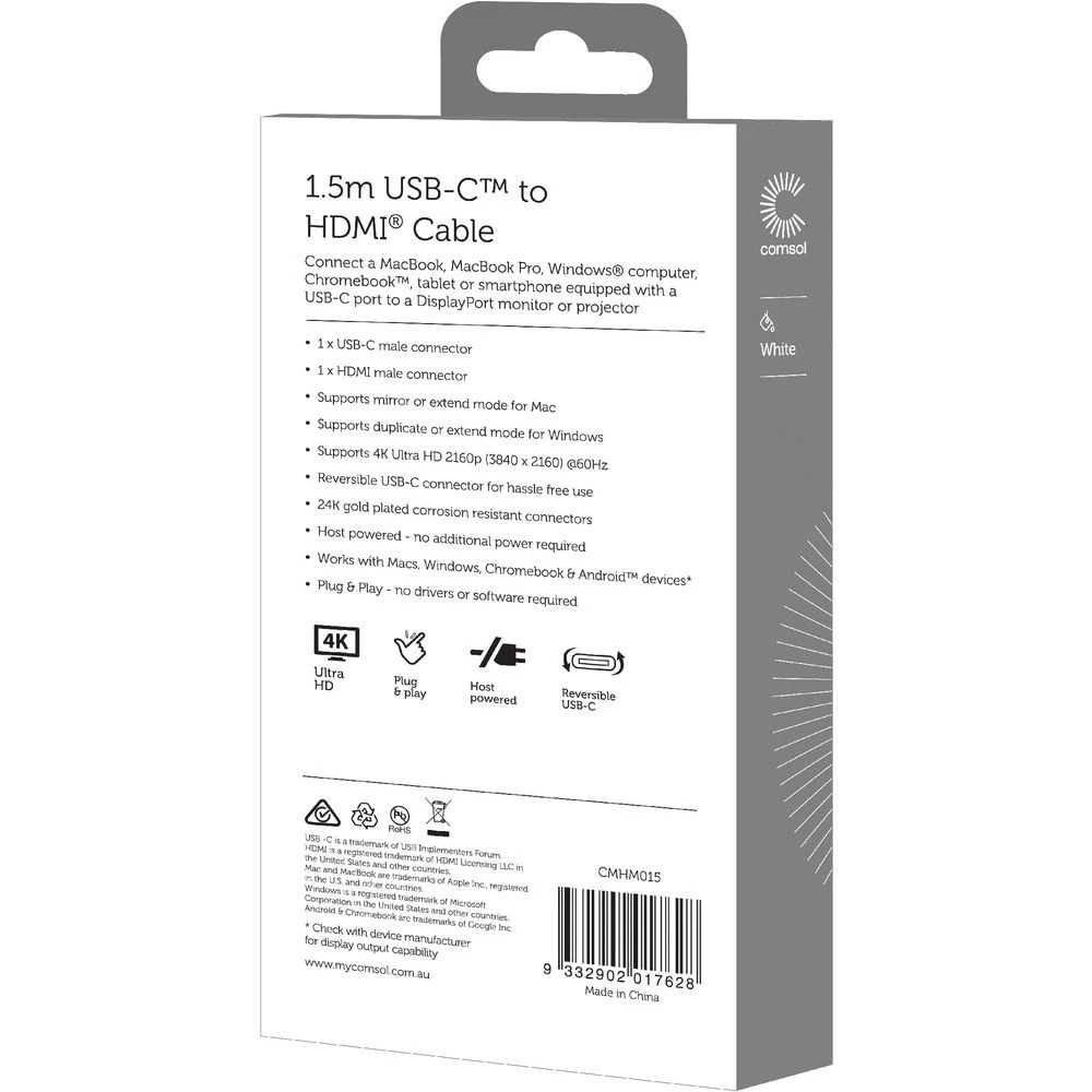 2 Comsol Male USB-C to HDMI Cable 4K2K 1.5m Silver, 2 of 3