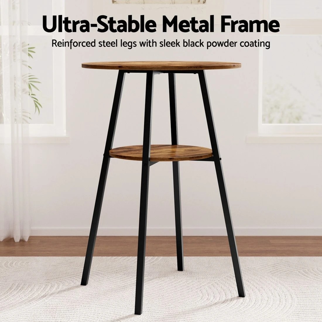 8 Artiss Industrial Bar Table with 2-Tier Organizer - Brown, 8 of 8