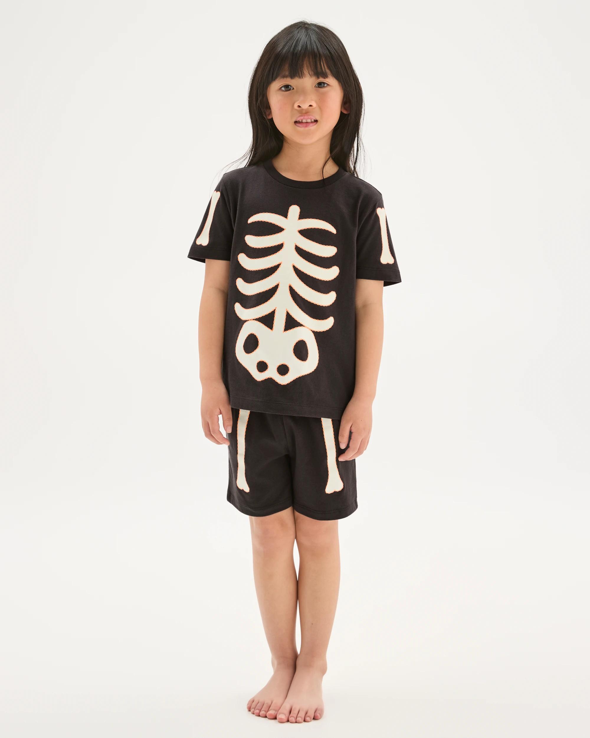 2 Target Kids Sibling Matching Organic Cotton Younger Kids Pyjama Set BLACK SKELETON, 2 of 10