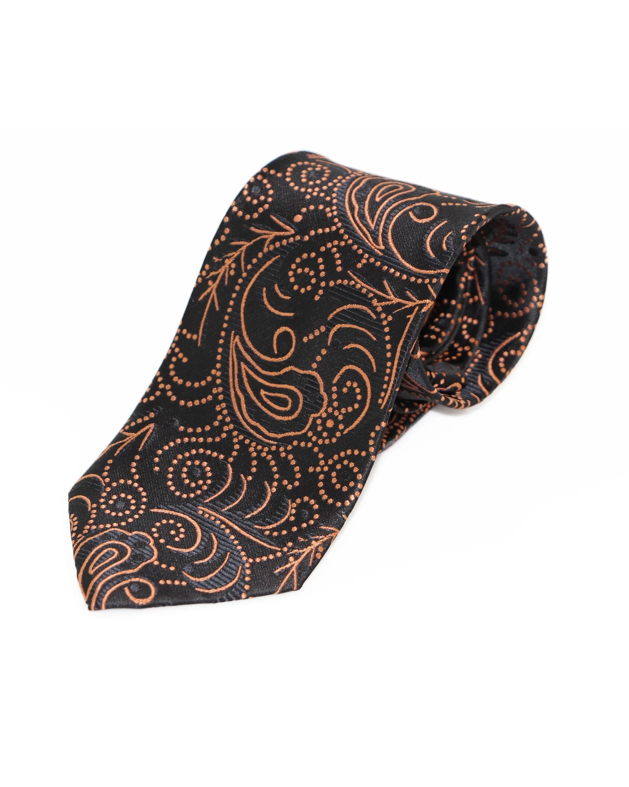 2 Zasel Mens Black & Burnt Orange Mixed Patterned 8cm Neck Tie, 2 of 2