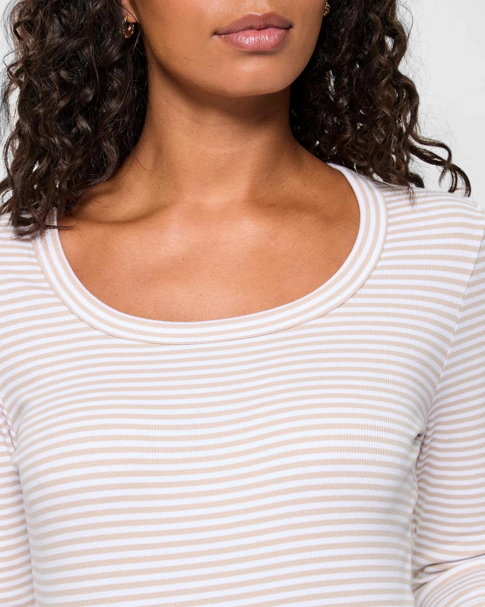 5 Target Australian Cotton Long Sleeve Scoop Neck Ribbed T-Shirt BRILLIANT WHITE/PEBBLE STRIPE, 5 of 5