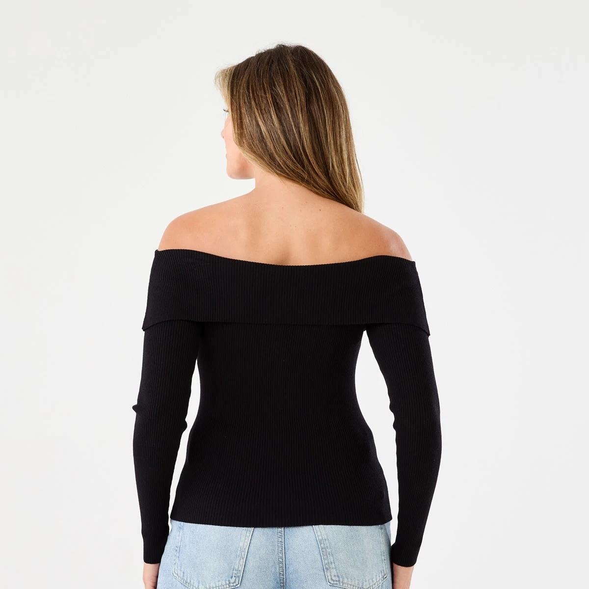 4 Long Sleeve Off Shoulder Top BLACK, 4 of 6