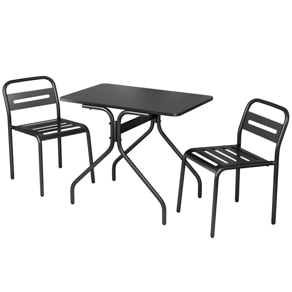 1 Gardeon 3PC Outdoor Bistro Set Patio Furniture Steel Table and Chairs - Black, 1 of 5