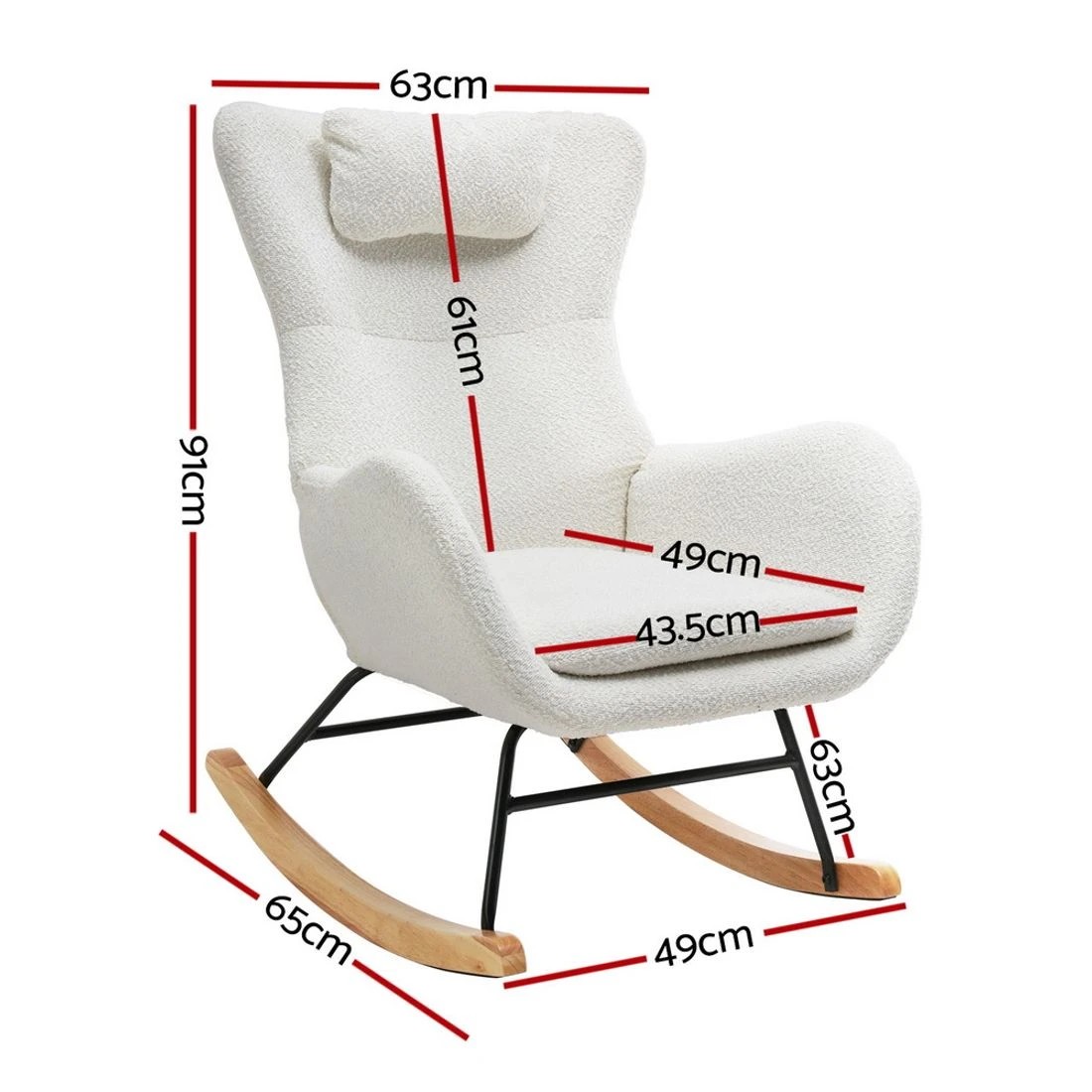 2 Artiss Rocking Chair Armchair Pillow - White, 2 of 6