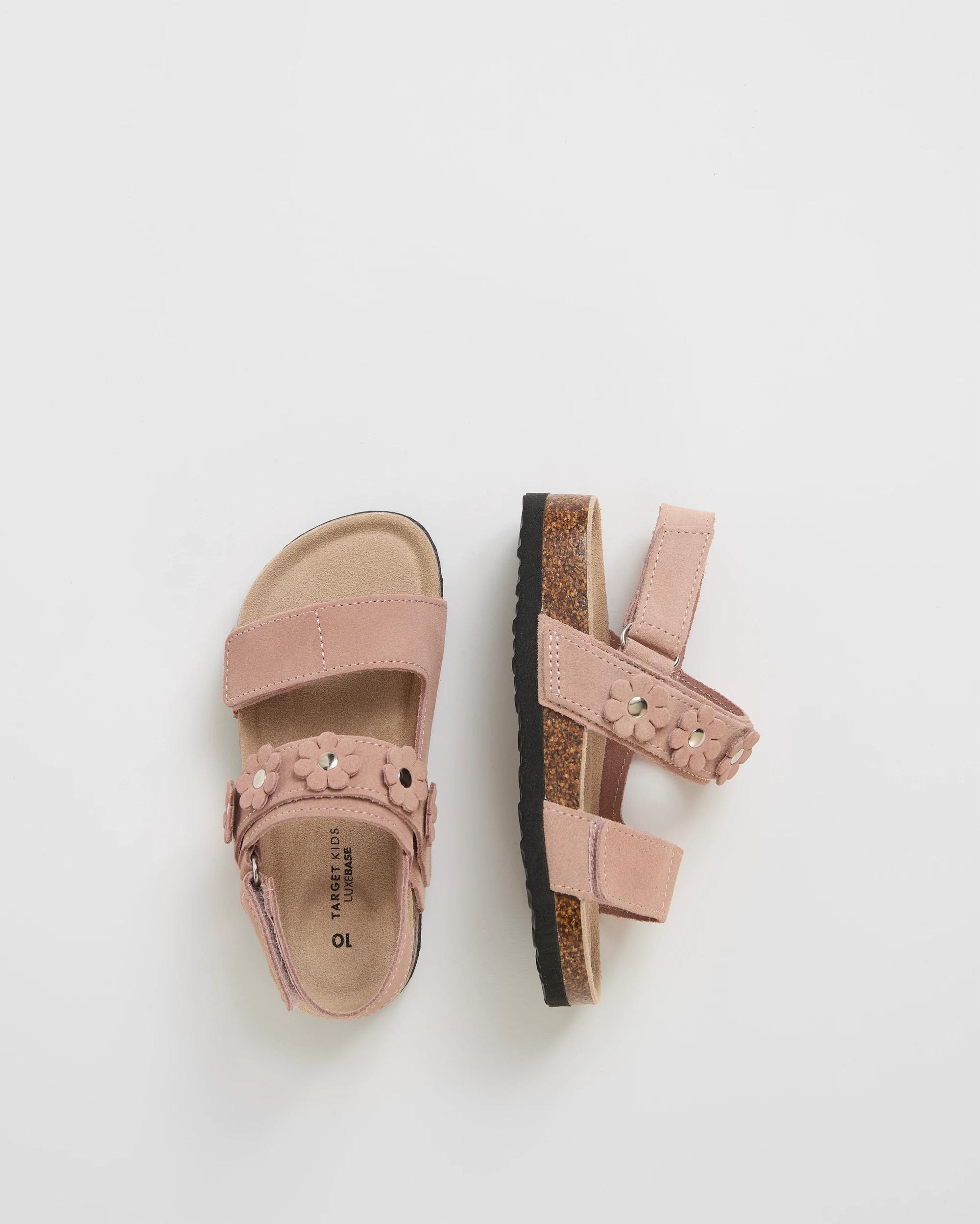 3 Target Baby First Walker/Junior Suede Leather Flower Moulded Cork Sandals BLUSH SUEDE, 3 of 3