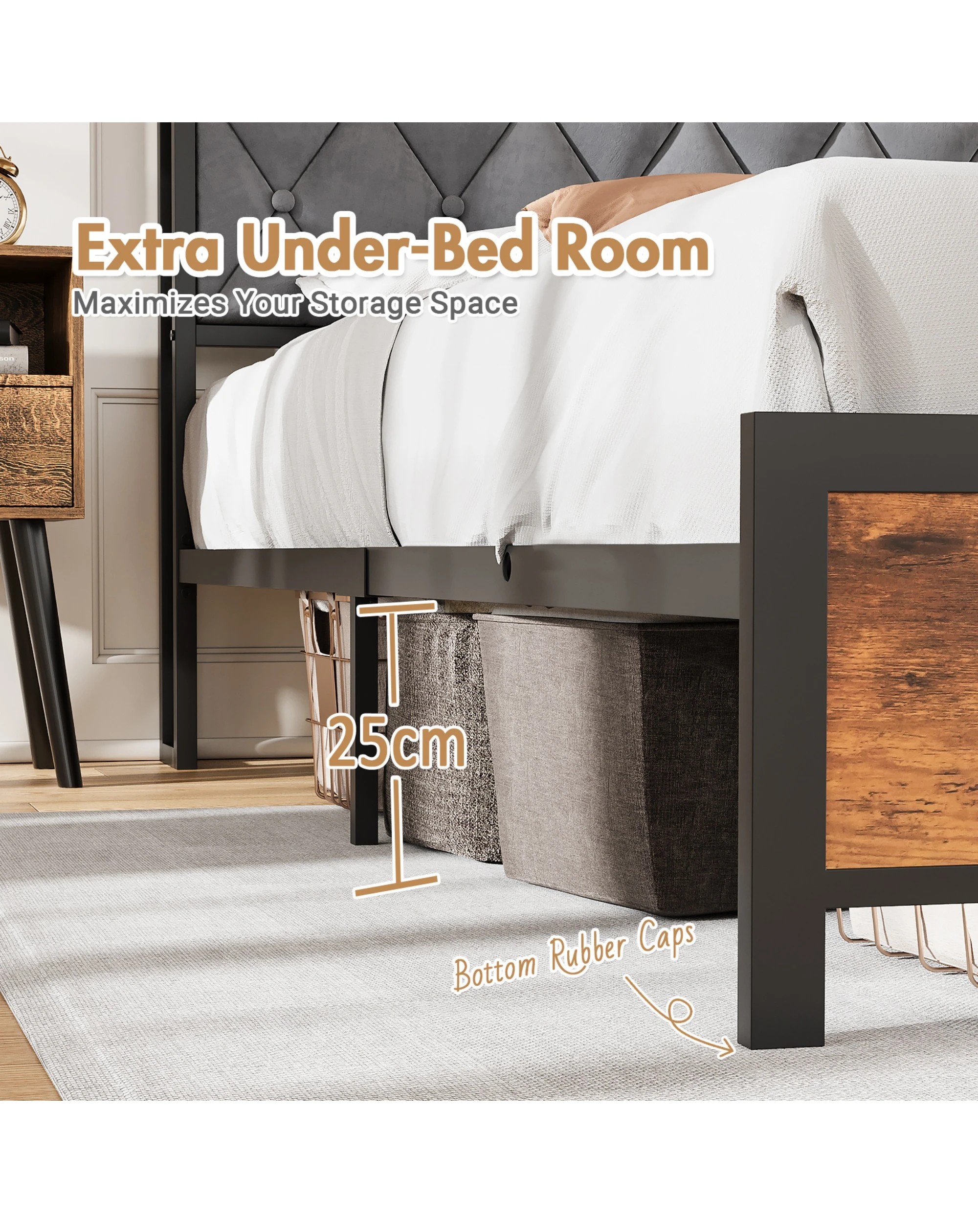 7 Advwin Queen Bed Frame With Charging Station And Rgb Led Lights Storage Headboard Shelf, 7 of 8