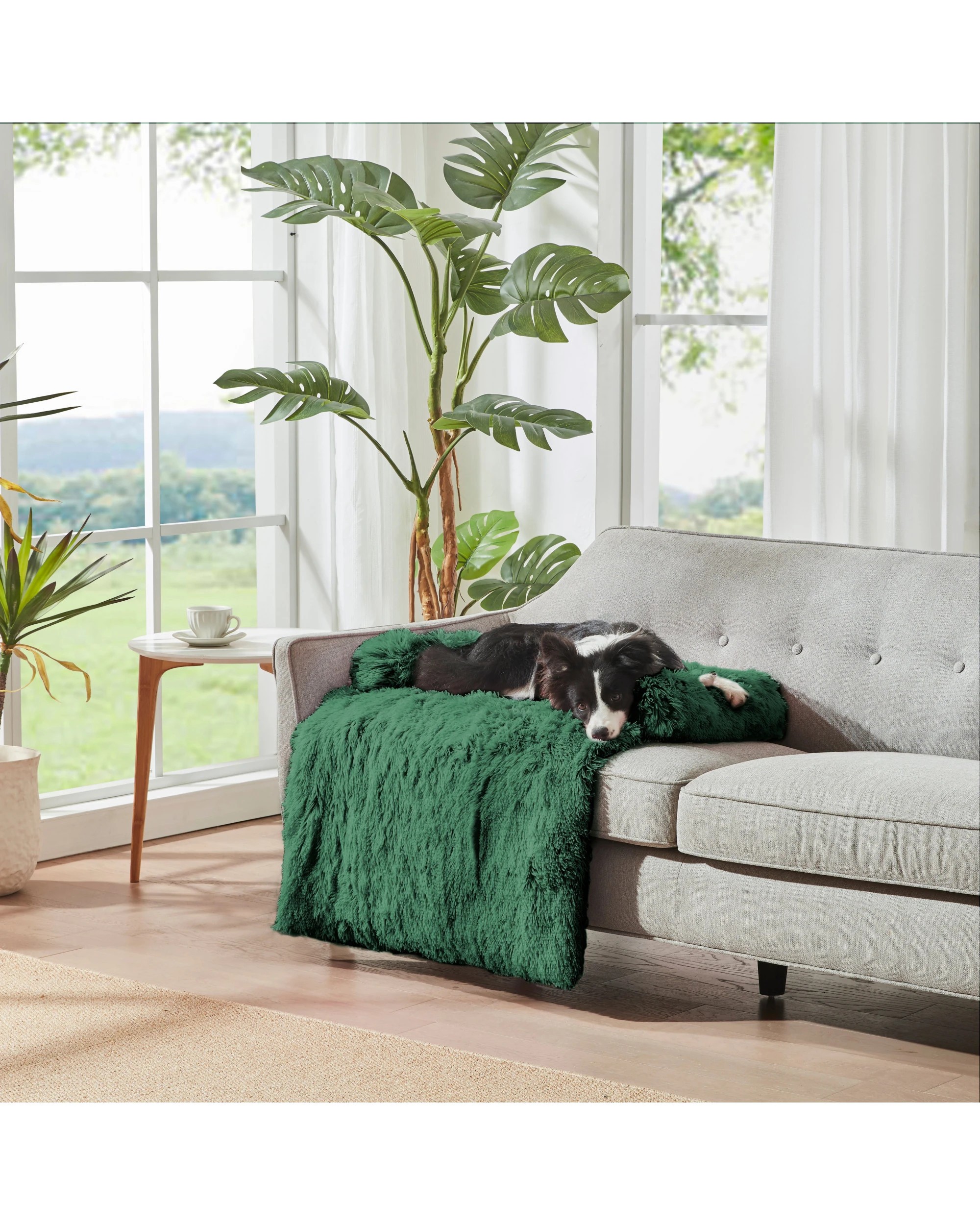 8 Charlie's Shaggy Faux Fur Bolster Sofa Protector Calming Dog Bed Small - Eden Green, 8 of 8