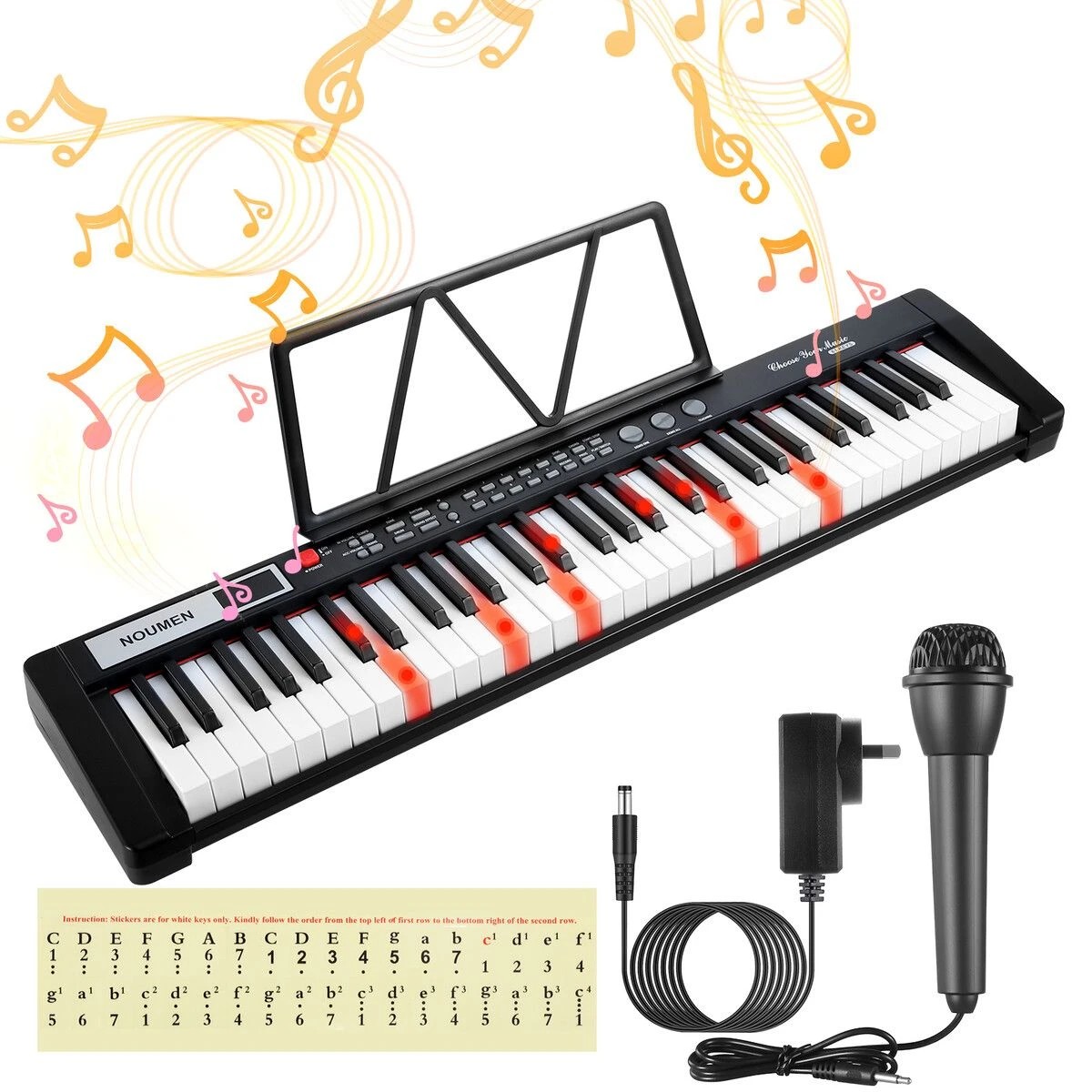 5 AUSWAY 61 Key Electronic Keyboard Portable Standard Piano Lighted Digital, 5 of 5