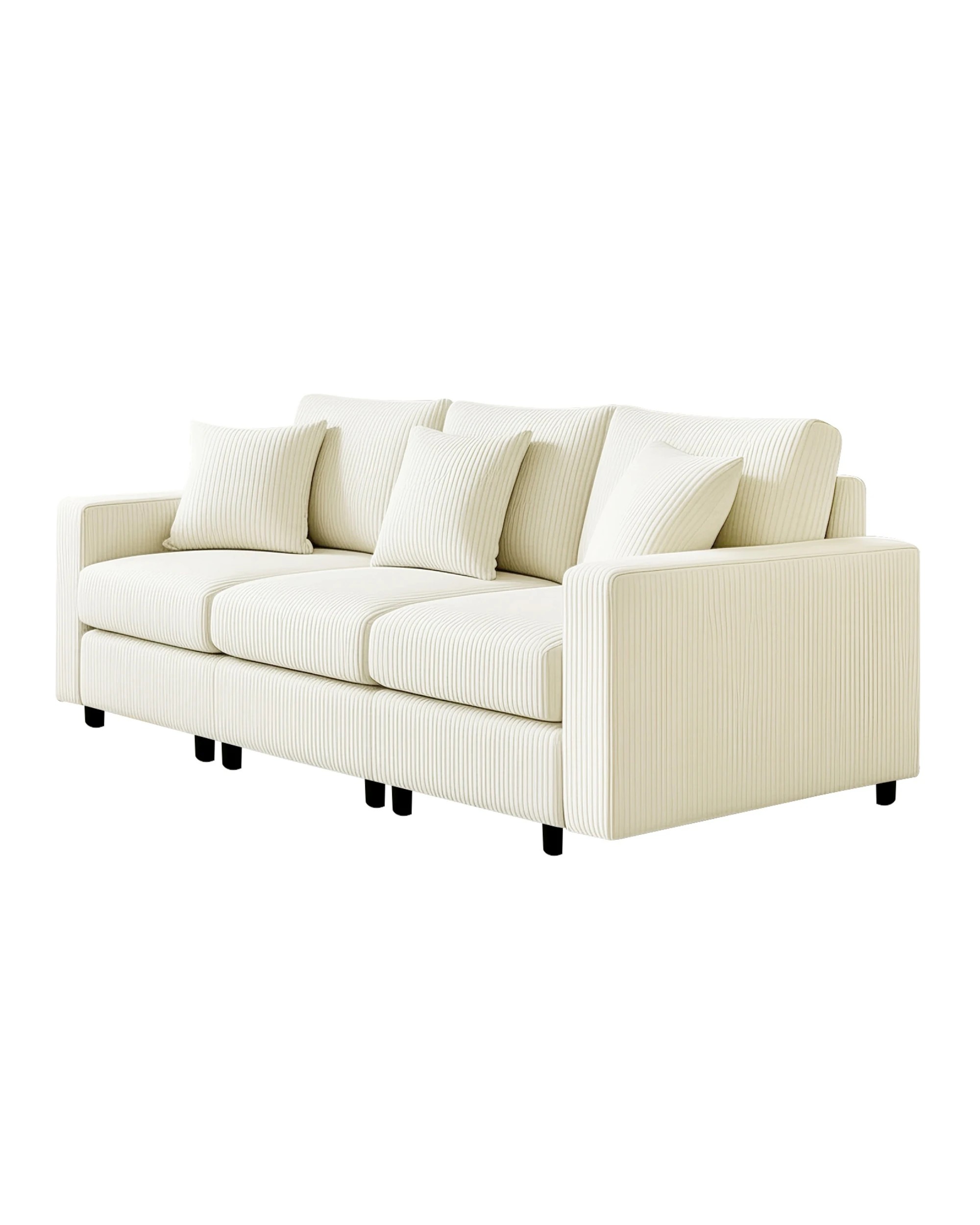 3 Advwin Sofa 256cm Corduroy Modular Couch with Storage Armrests and Cup Holder - Beige, 3 of 10