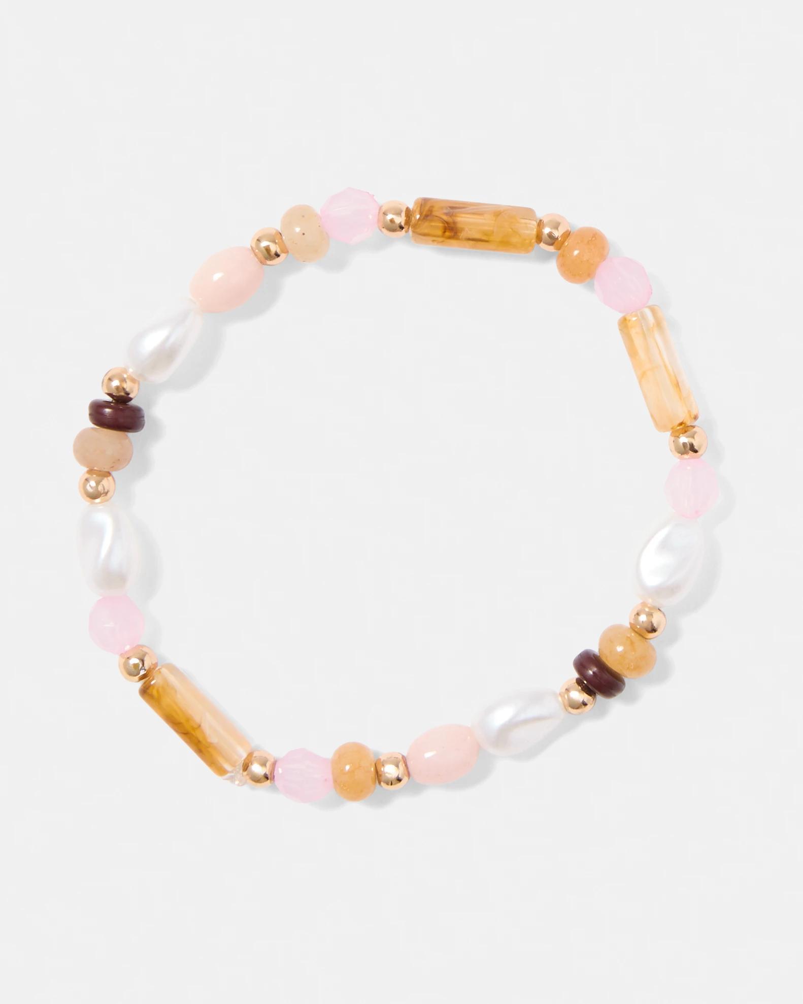 3 4 Pack Stretch Bracelets - Pink, White, Brown and Gold Tone Pink, 3 of 7