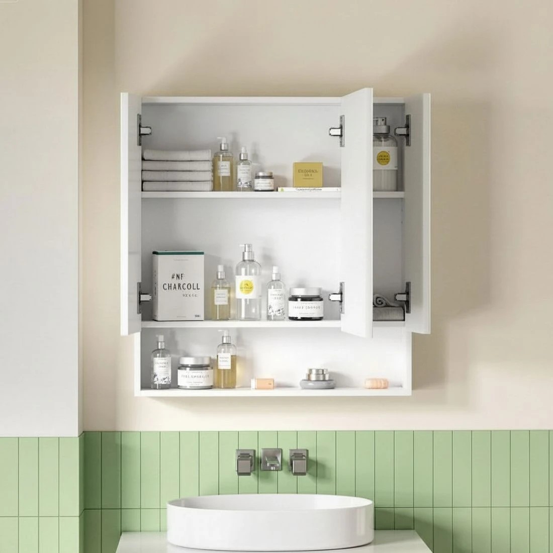 4 Cefito Bathroom Mirror Cabinet Medicine Adjustable Shelves Wall Hung 700x750mm - White, 4 of 5