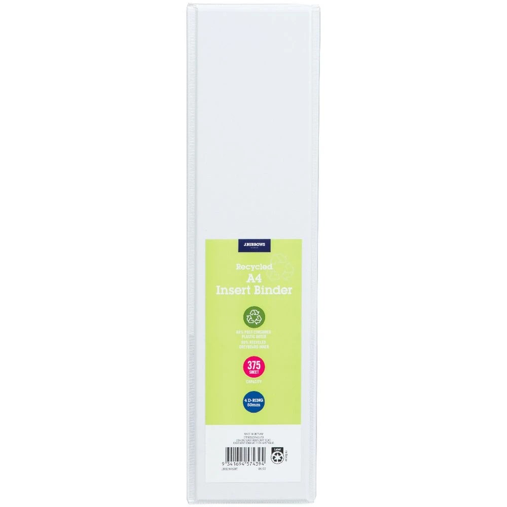 2 J.Burrows Insert Binder A4 4 D-Ring 50mm White, 2 of 6