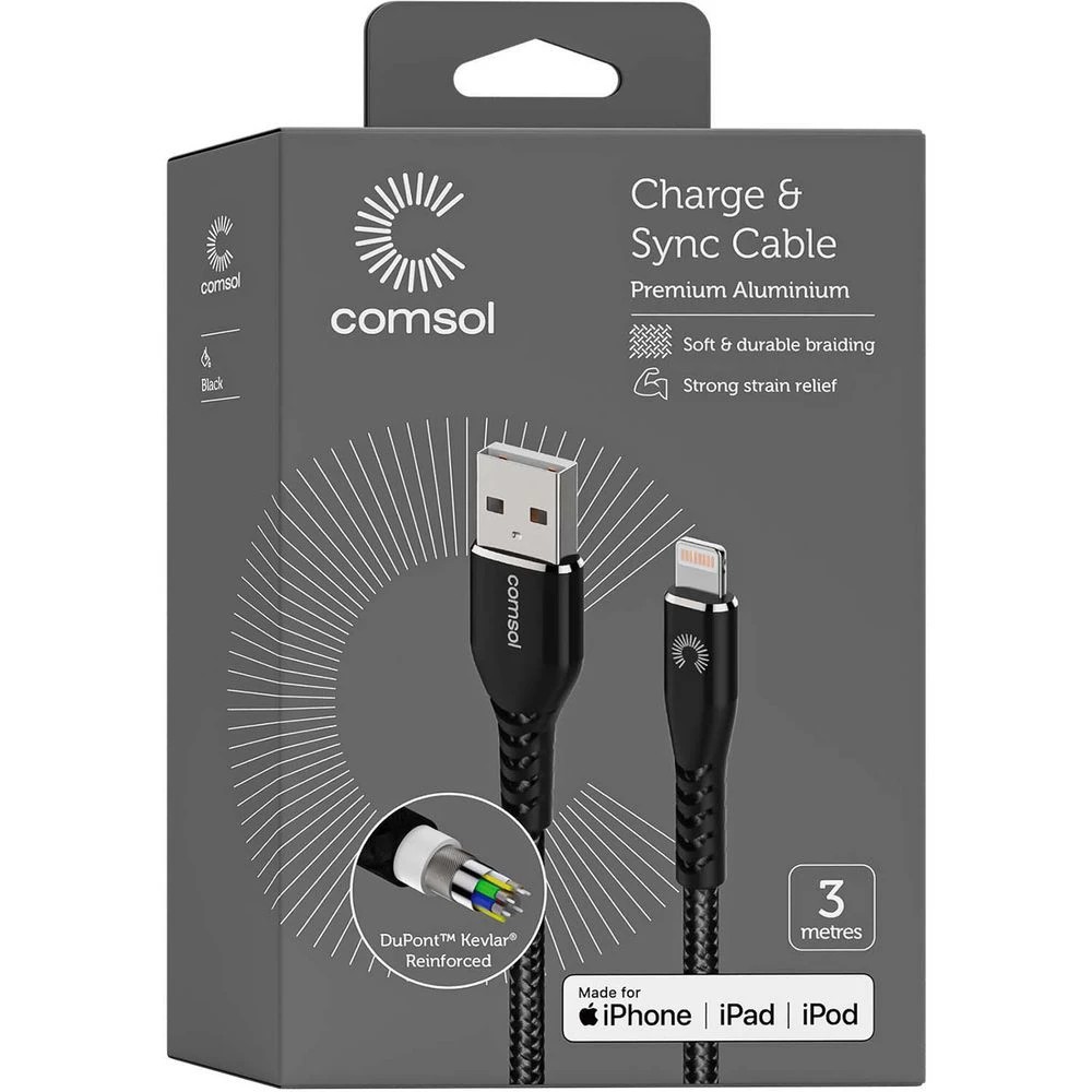 6 Comsol Kevlar Lightning to USB-A MFi Cable 3m Black, 6 of 7