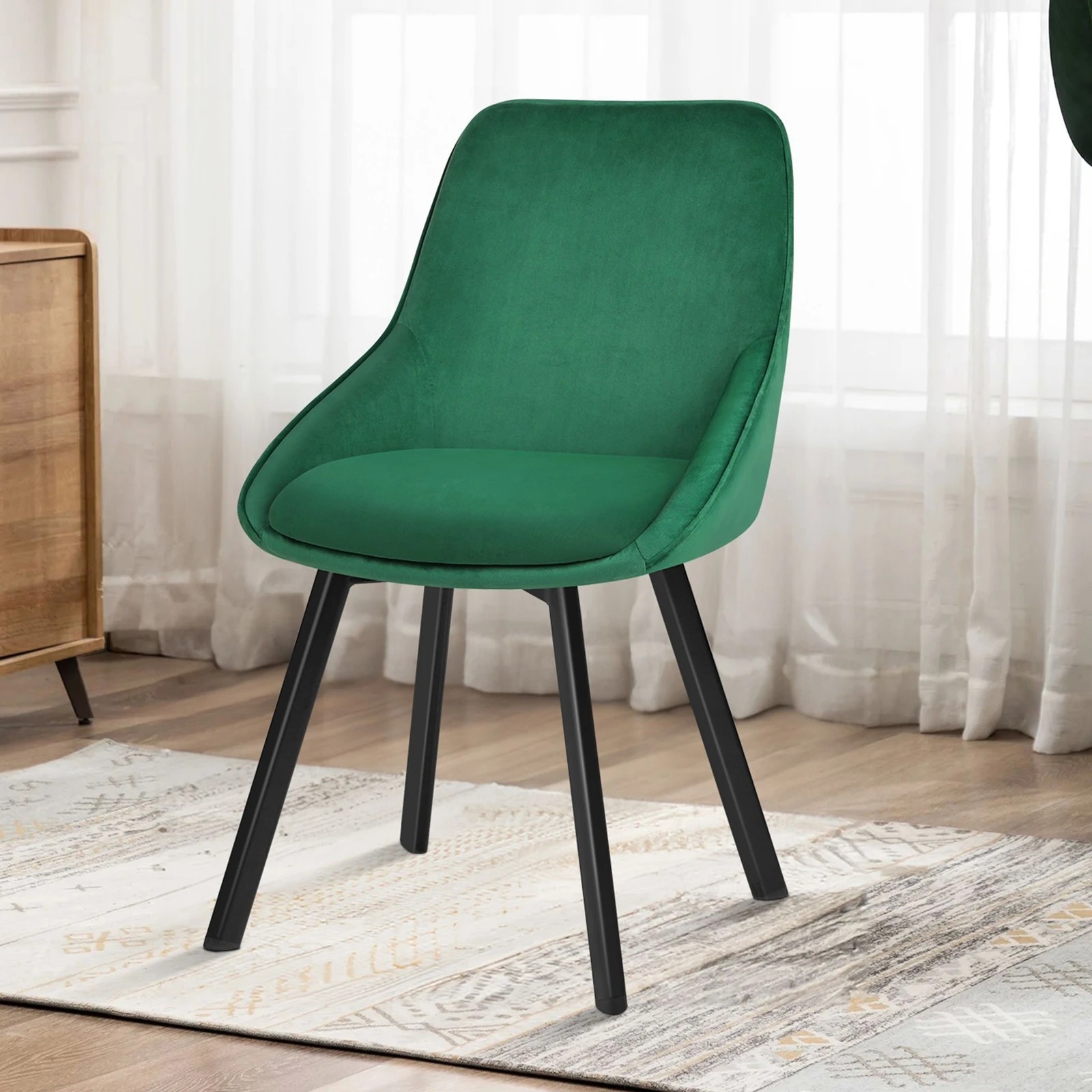 6 Alfordson 2x Dining Chairs Accent Kitchen Swivel Lounge Padded Seat Velvet - Green, 6 of 9