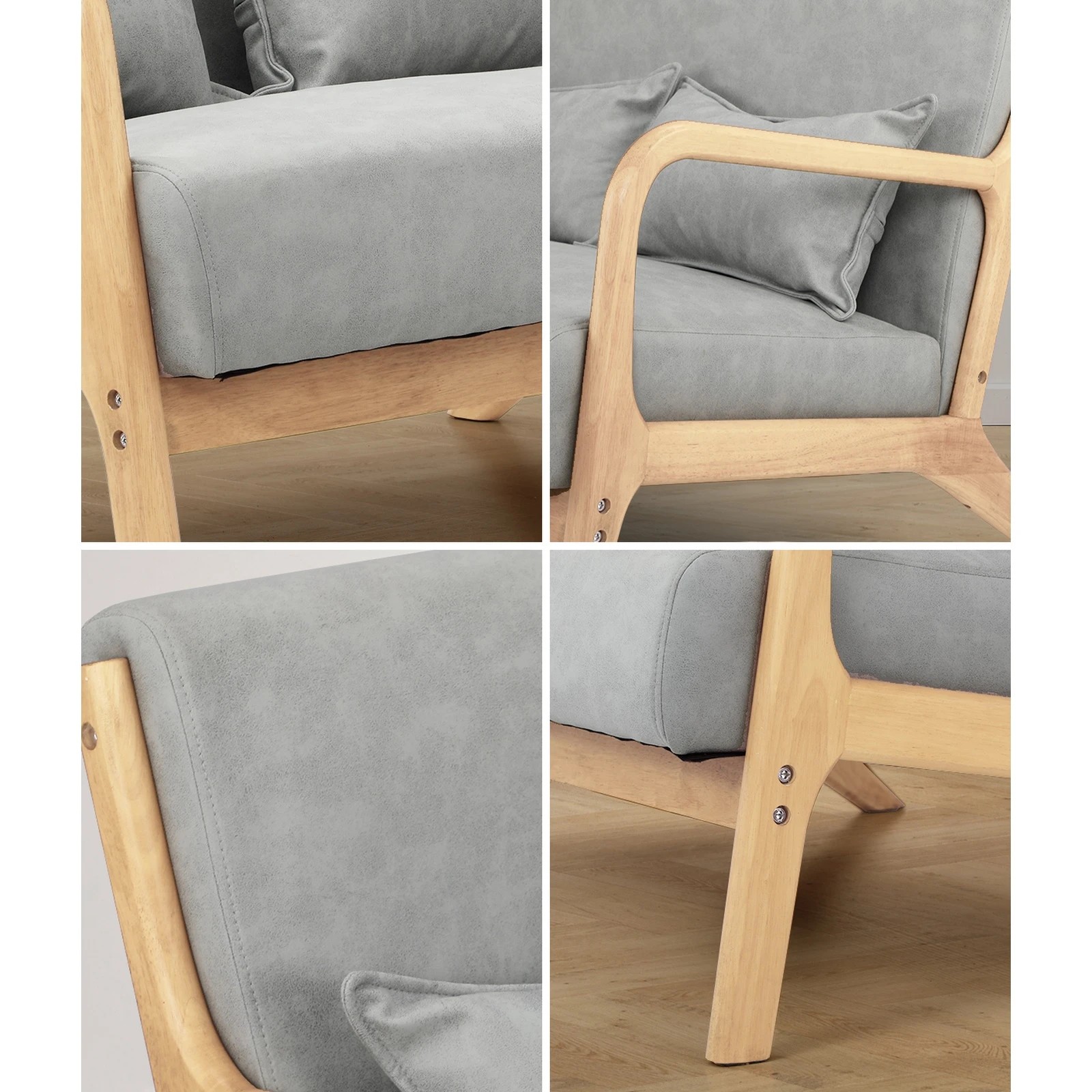 5 Oikiture 2PCS Armchair Lounge Chair set 1/2 Seater with 2 Pillows Fabric - Grey, 5 of 10