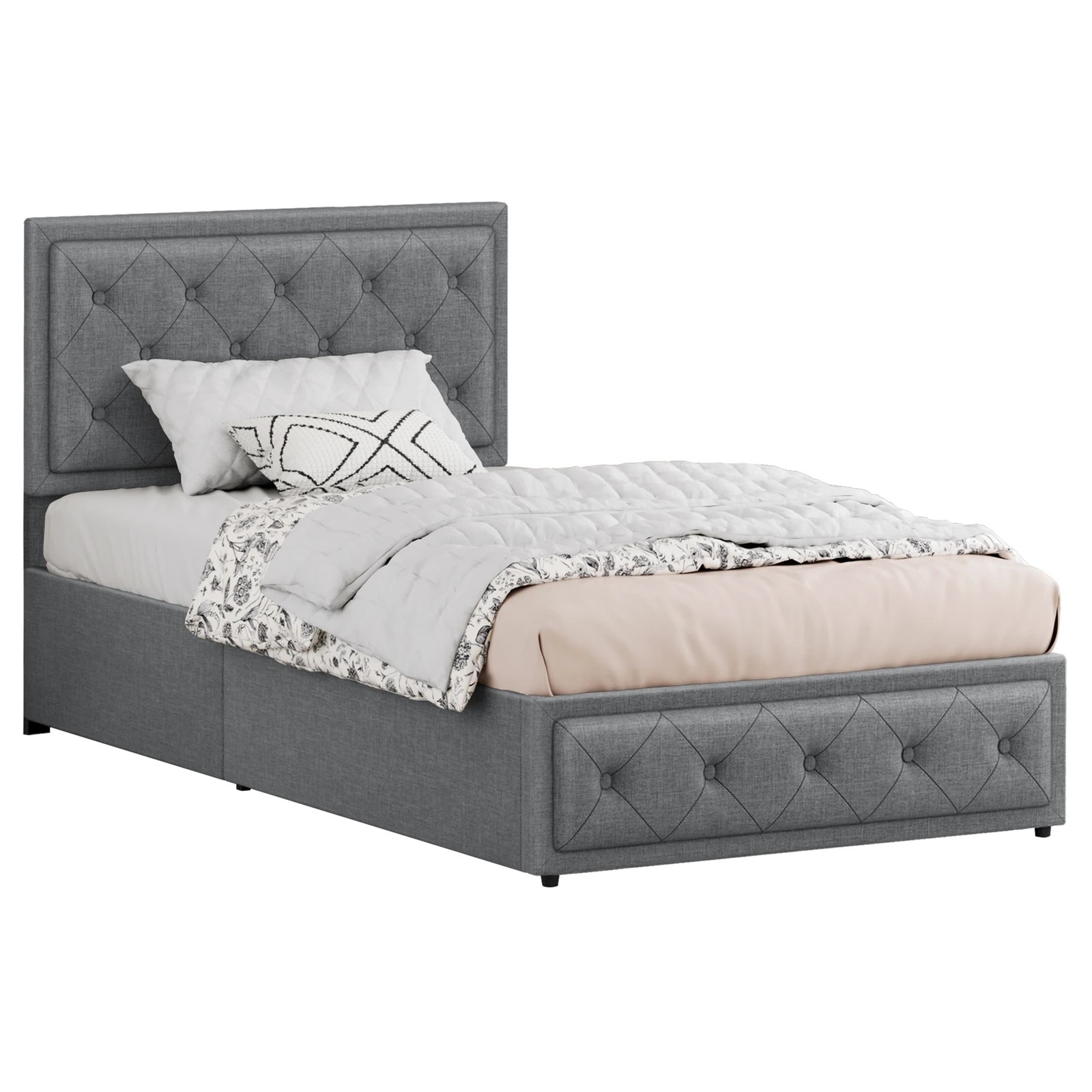 1 Alfordson Bed Frame Single Size Gas Lift Storage Mattress Base Fabric Dinana - Grey, 1 of 10