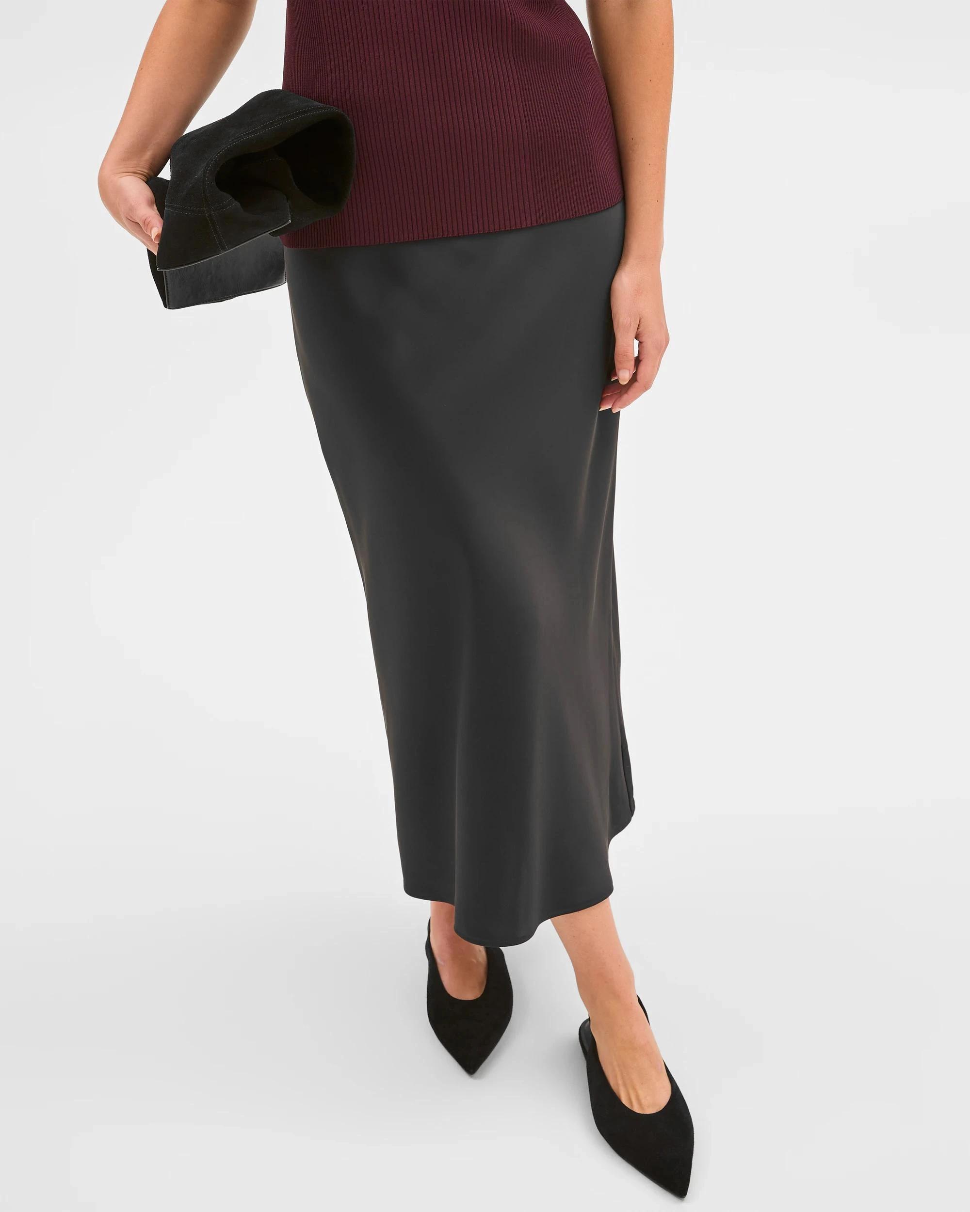 5 Preview Satin Bias Cut Midi Skirt BLACK, 5 of 6