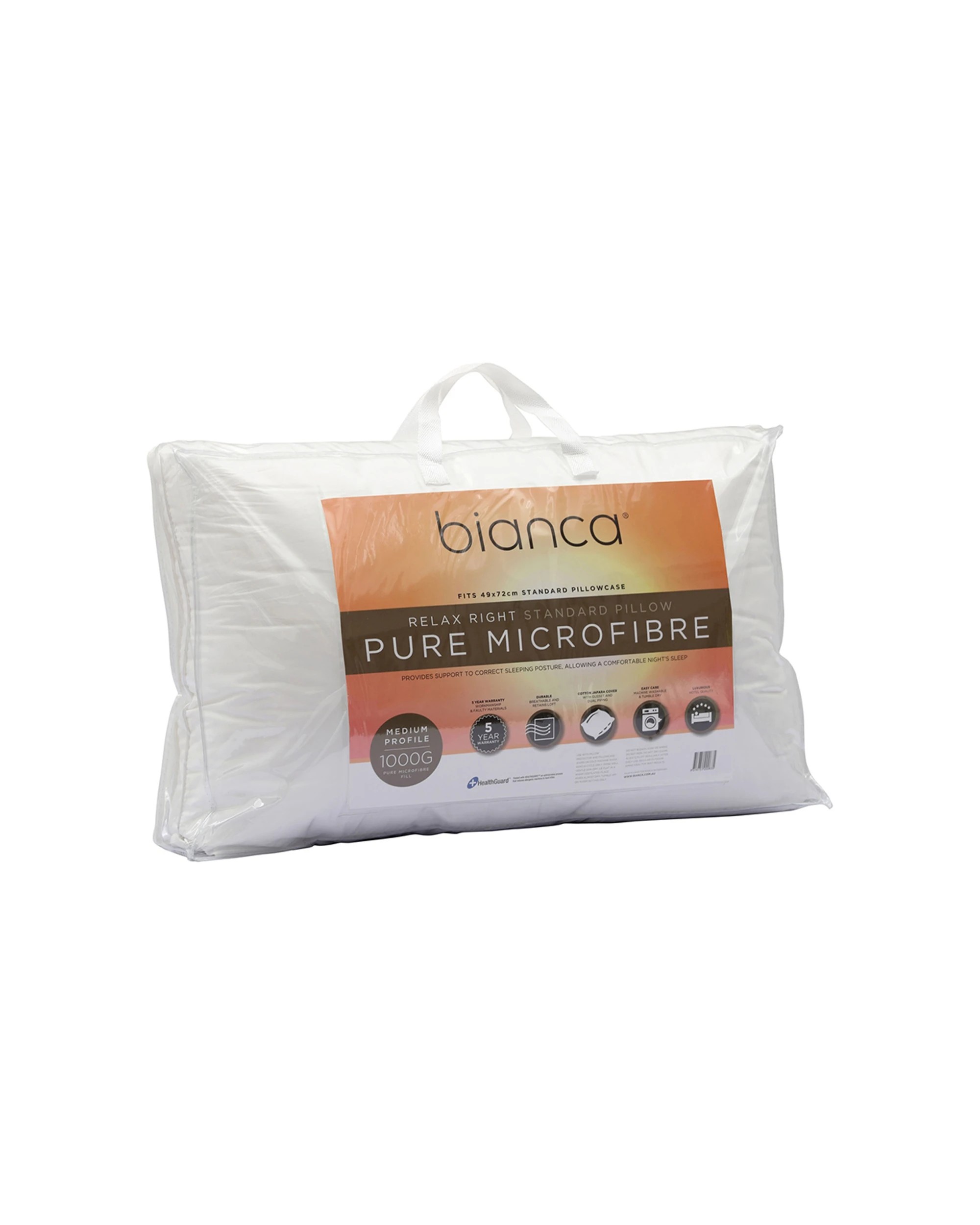 2 Bianca Relax Right Microfibre Pillow Medium Profile 49x72cm - White, 2 of 2