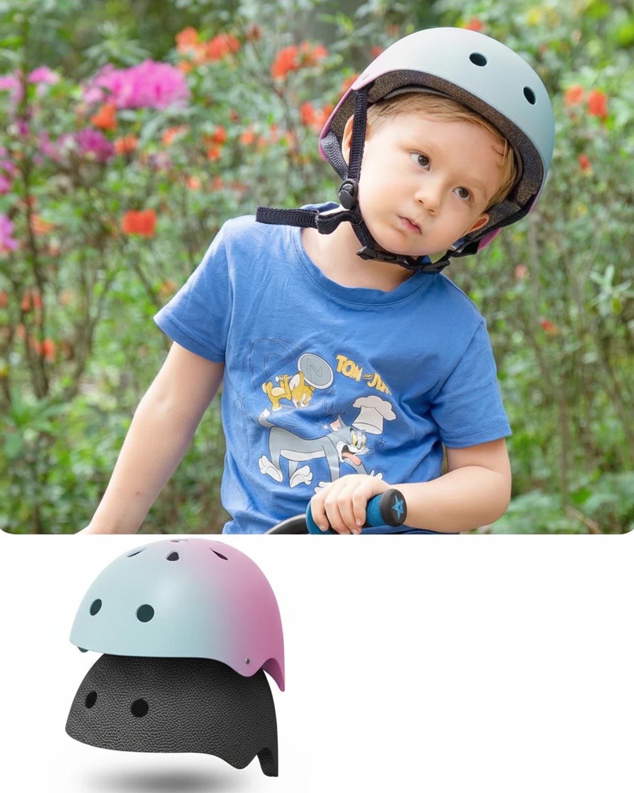 5 OutdoorMaster Kids Bike Helmet Adjustable Multi-Sport Skateboard Helmet Blue Pink Gradient S - Pink, 5 of 6