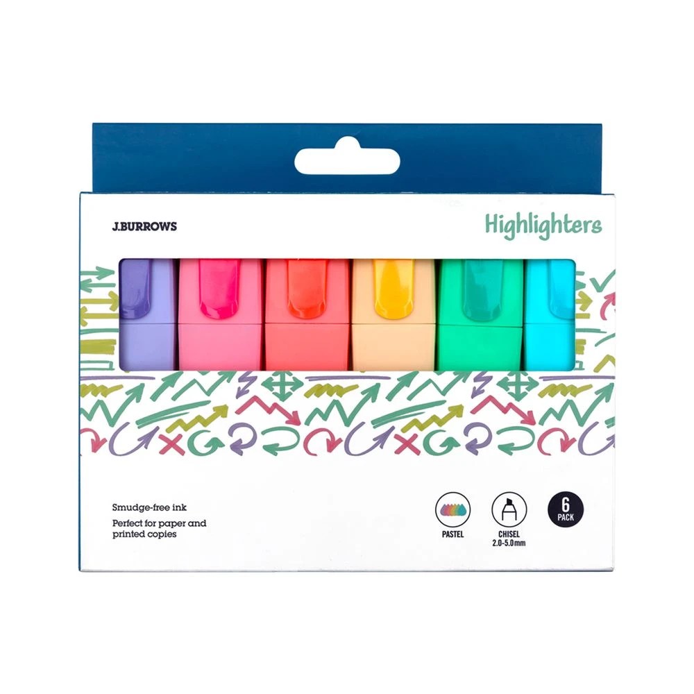 1 J.Burrows Chisel Highlighters Pastel 6 Pack, 1 of 4
