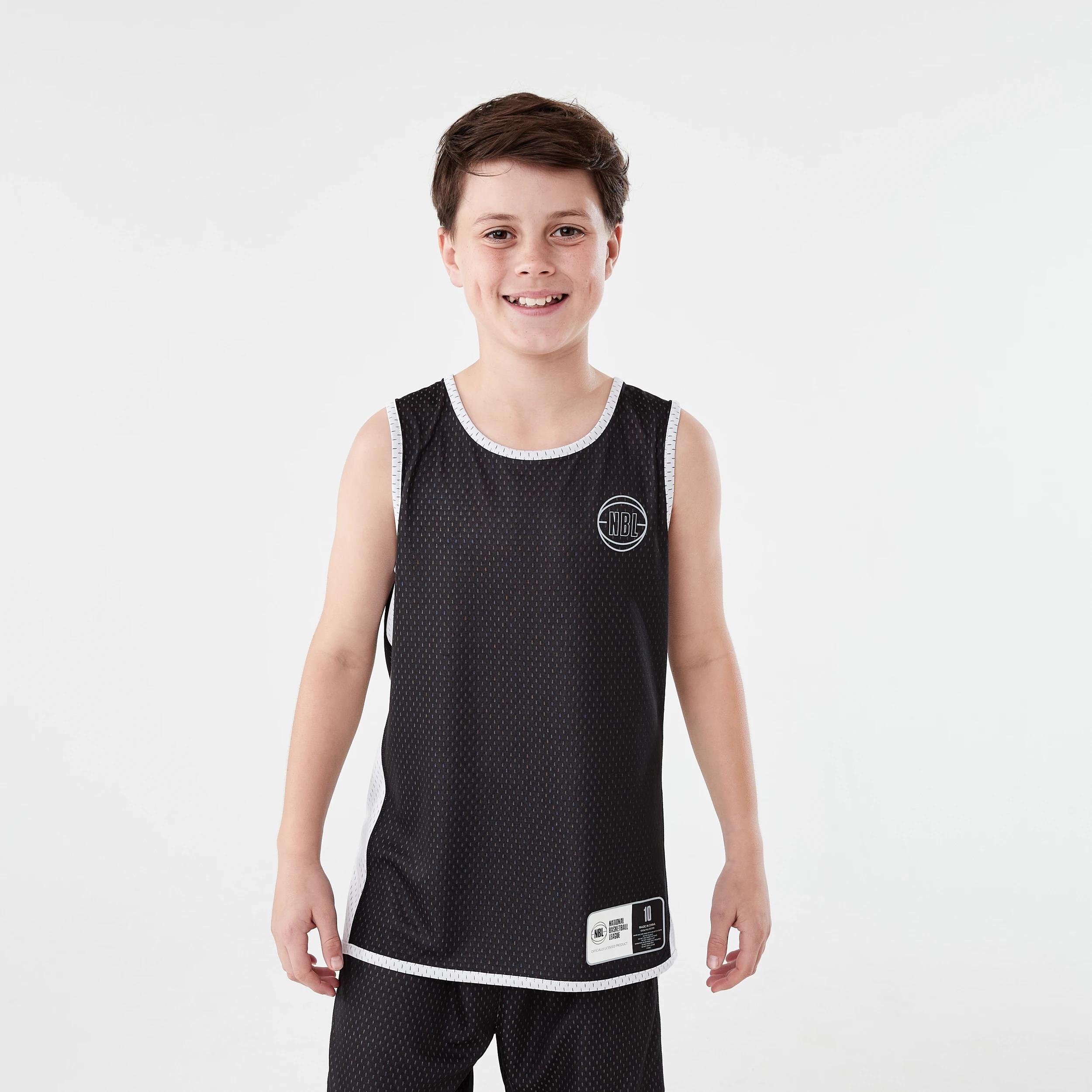 1 Official NBL Kids Basketball Reversible Muscle Tank BLACK, WHITE, 1 of 9