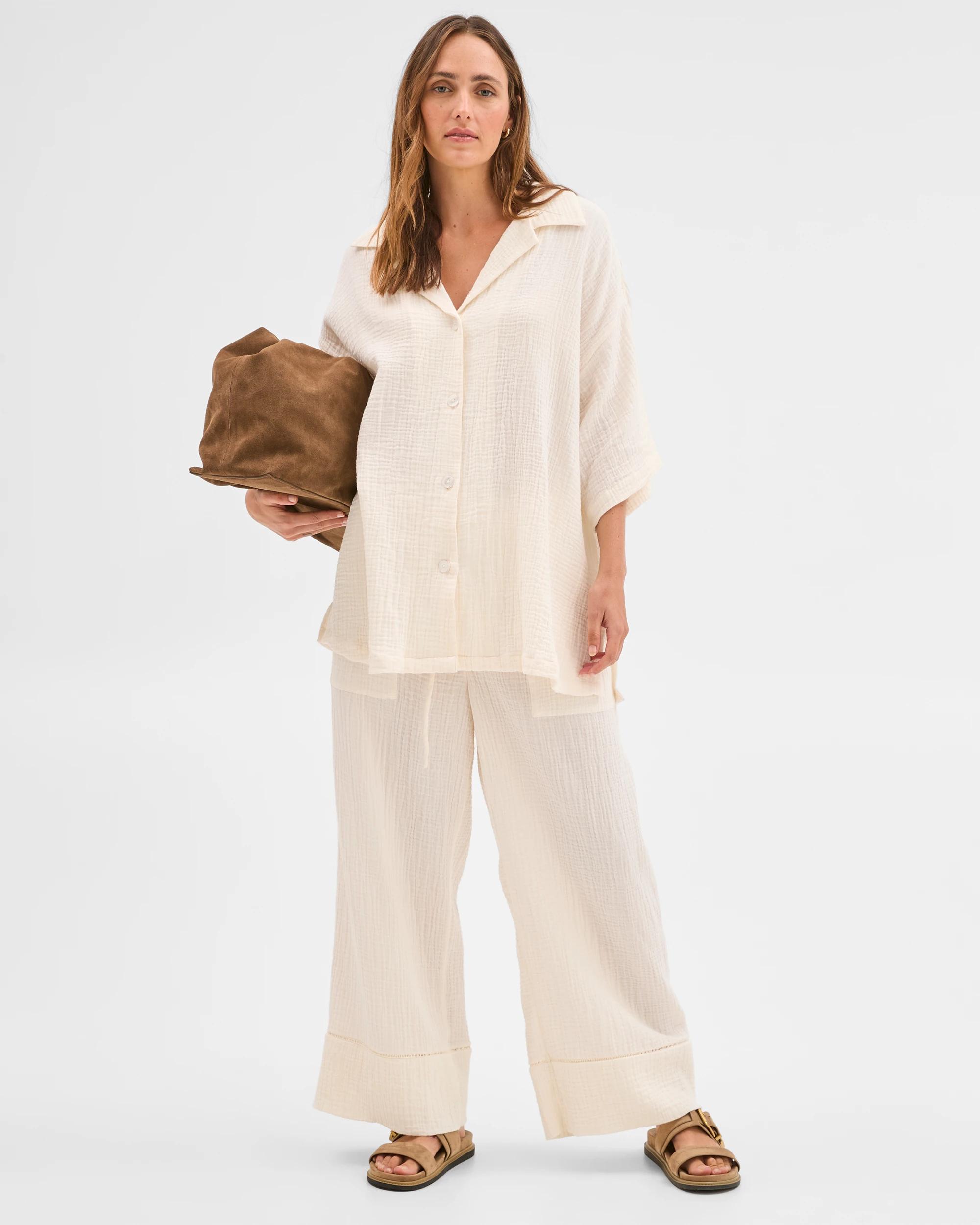 1 Target Woman Resort Australian Cotton Oversized Short Sleeve Shirt WHITE, 1 of 7