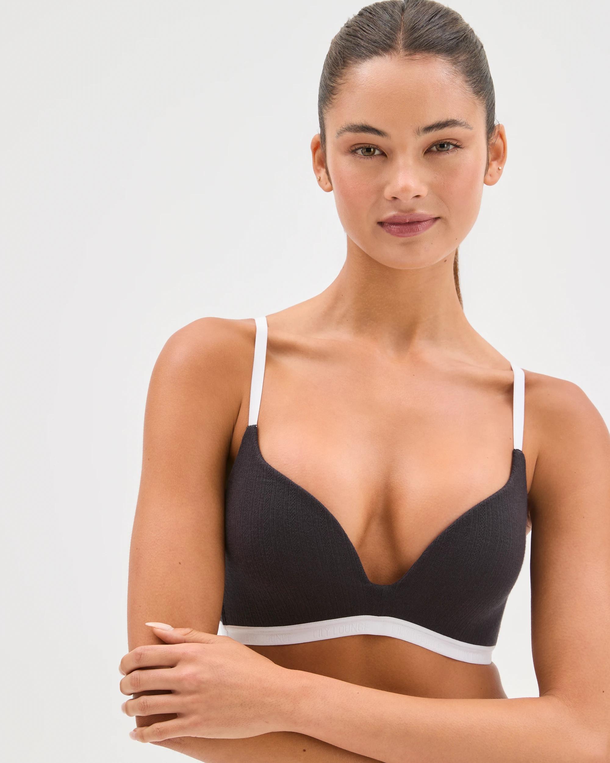 1 Australian Cotton Pointelle Wirefree Pushup Bra - Lily Loves BLACK, 1 of 3