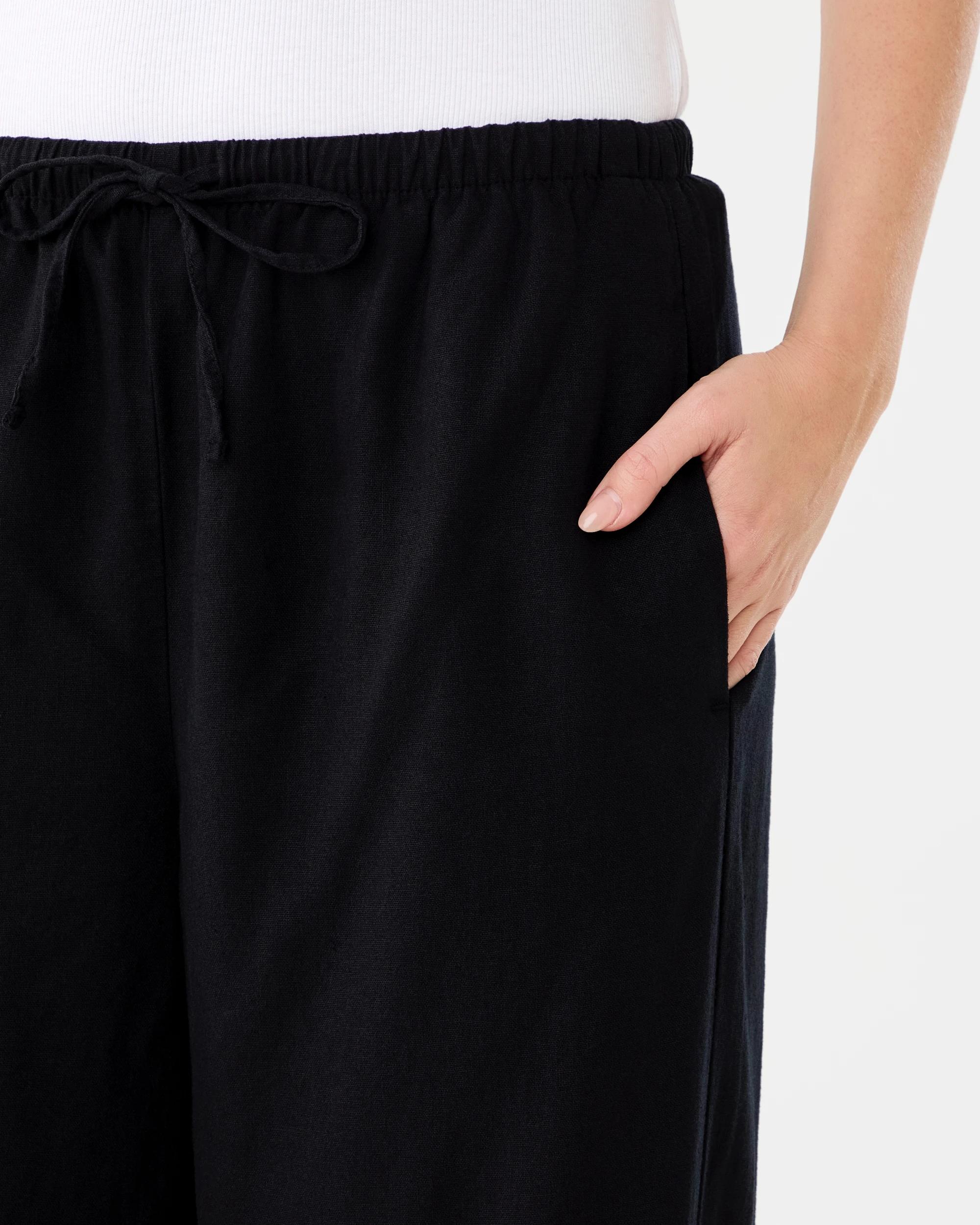 4 Linen Blend Wide Leg Pants Black, 4 of 5