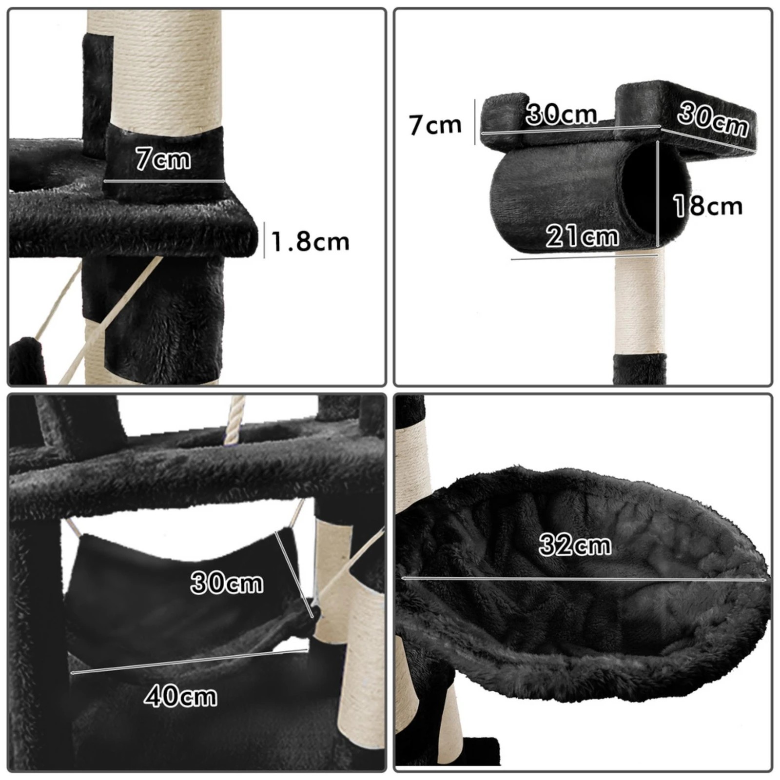 5 Beastie Cat Tree Scratching Post Scratcher Tower Condo House Furniture Wood 141CM - Black, 5 of 6