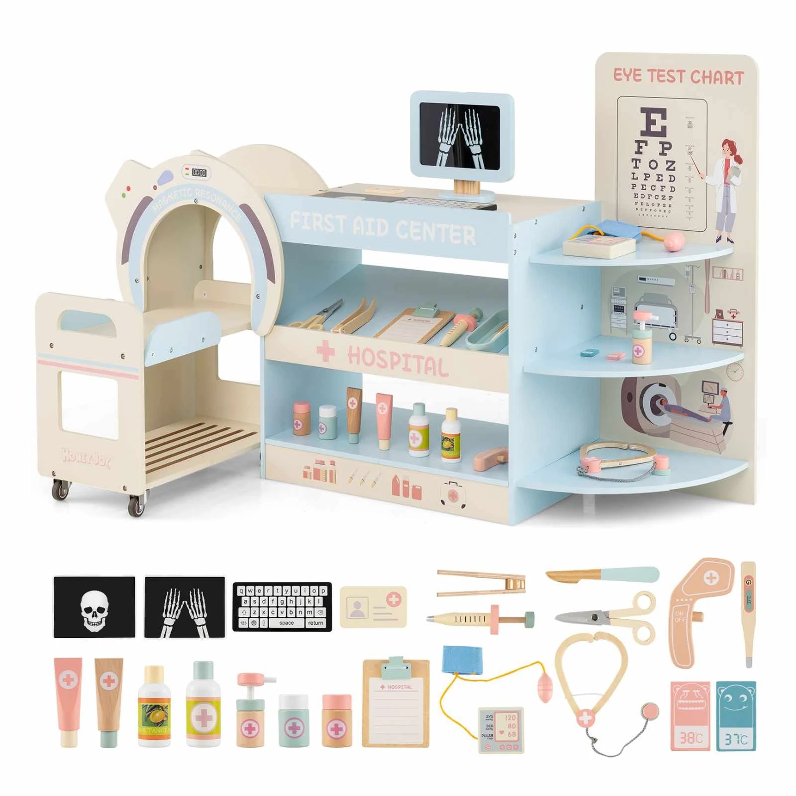 1 Costway Wooden Doctor Play Set Pretend Hospital Office Medical Center Kit - Blue, 1 of 3