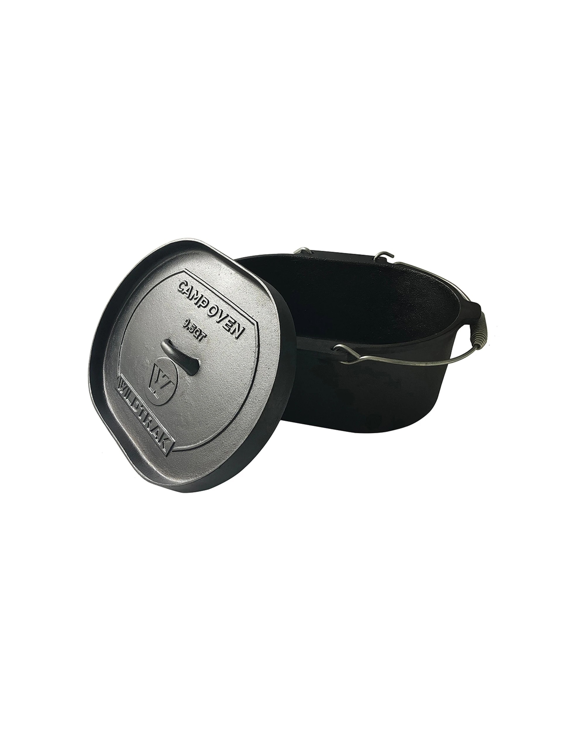 1 Wildtrak Oval 9.5qt Cast Iron Camp Oven Pre-Seasoned Bail Handle With Lid - Black, 1 of 2
