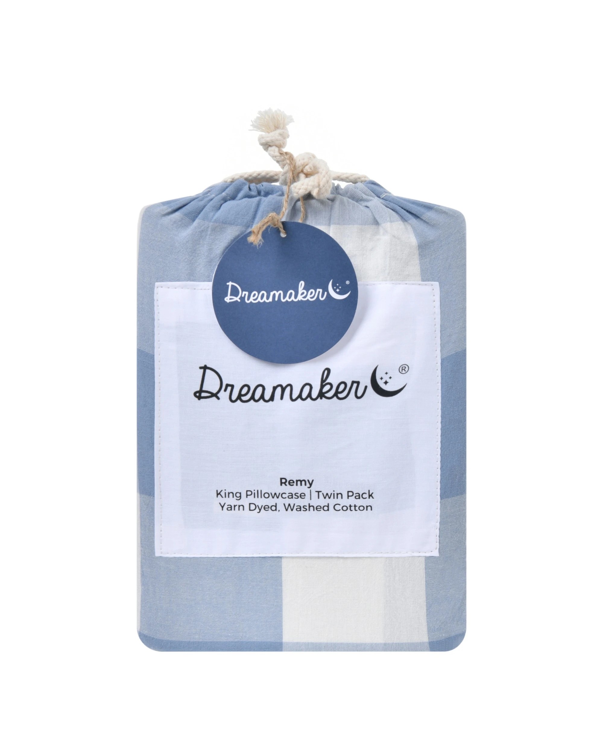 4 Dreamaker Twin Pack Remy Yarn Dyed Washed Cotton Checkered King Pillowcase - Cornflower, 4 of 5