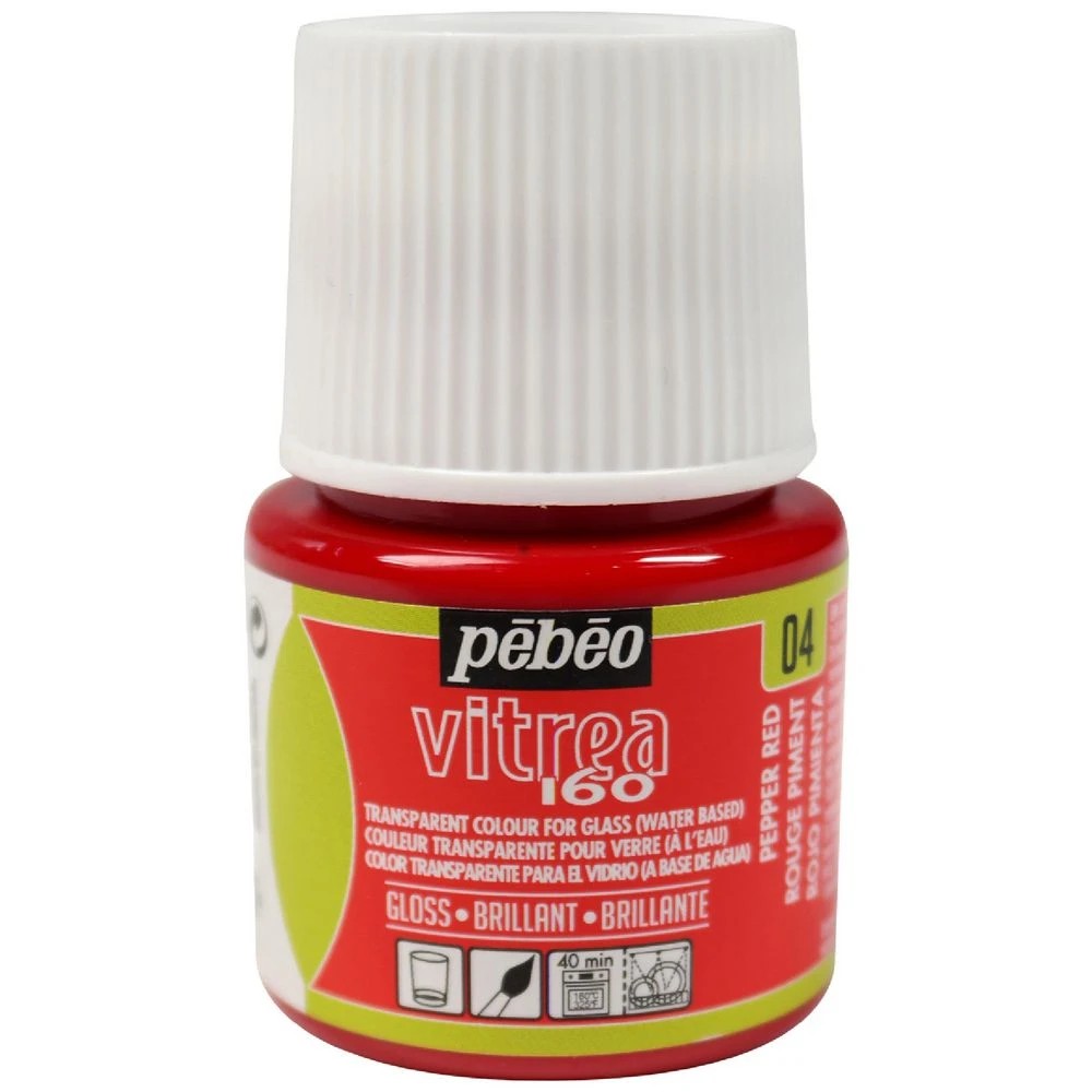 1 Pebeo Vitrea 160 Glossy Glass Paint 45mL Pepper Red, 1 of 1