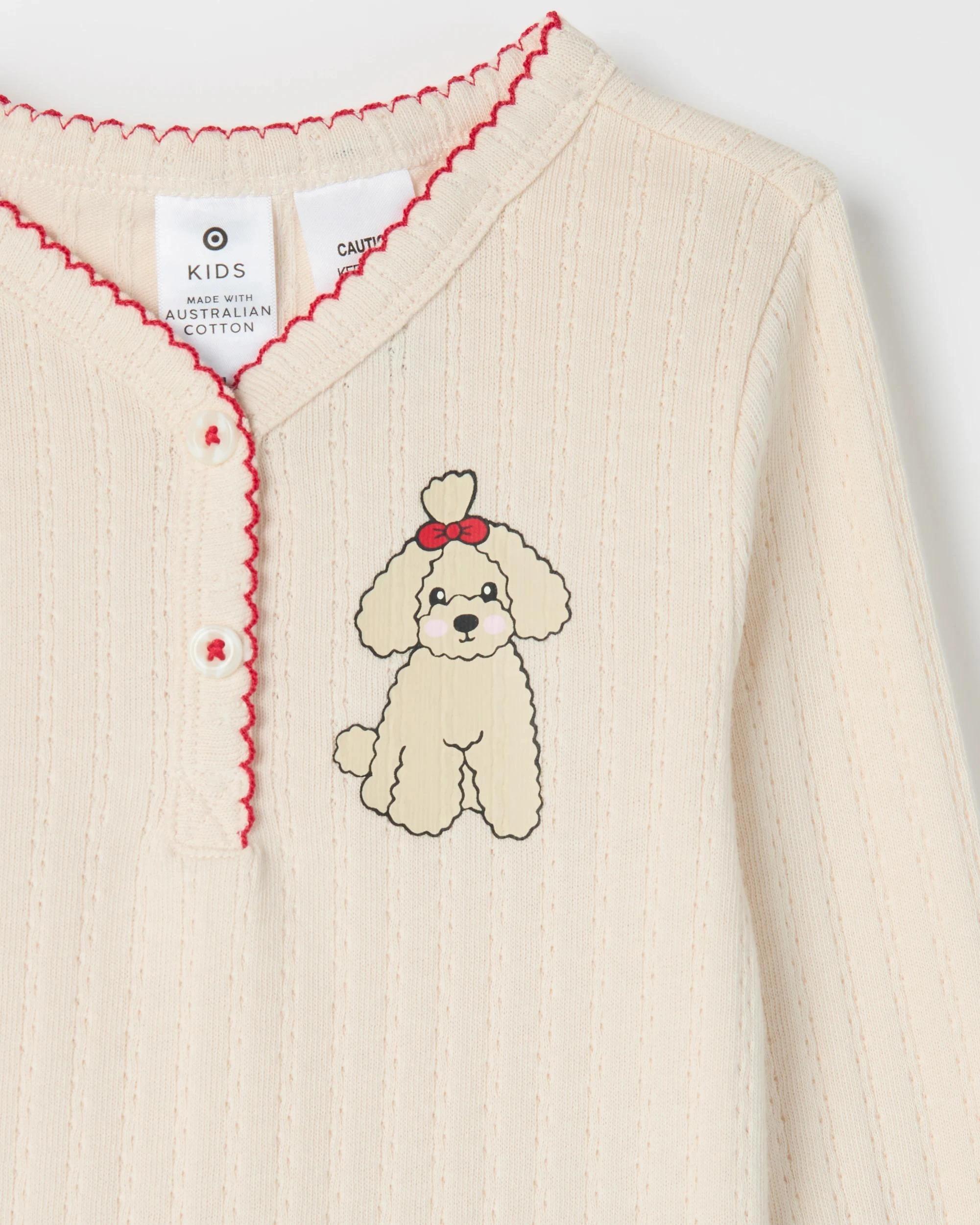 2 Target Kids Australian Cotton Younger Girls Henley Top and Flannel Pants Pyjama Set PUPPY, 2 of 4