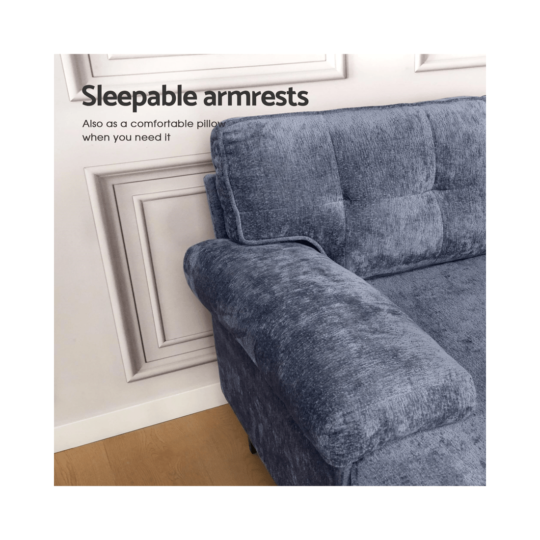 5 Advwin 3 Seater Sofa L-shape Chenille Lounge Couch W/ Reversible Chaise Blue, 5 of 9