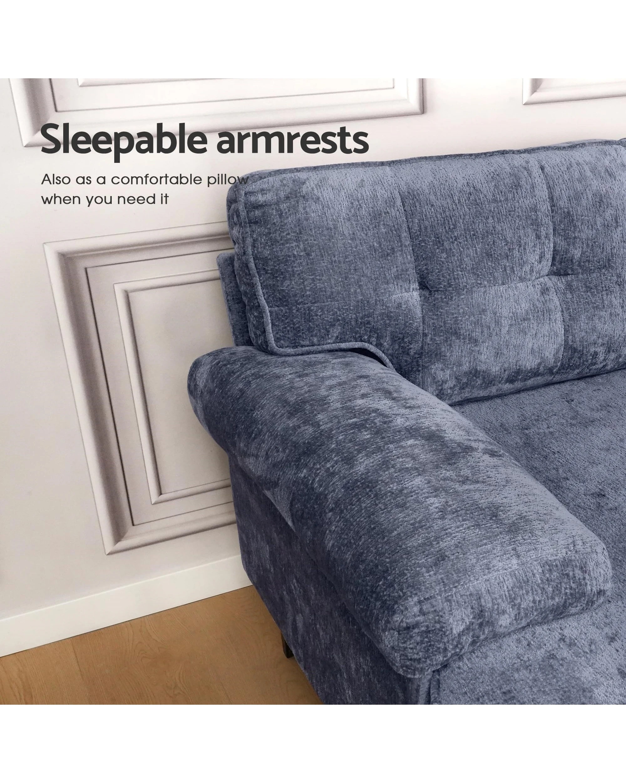 5 Advwin 3 Seater Sofa L-shape Chenille Lounge Couch W/ Reversible Chaise Blue, 5 of 9