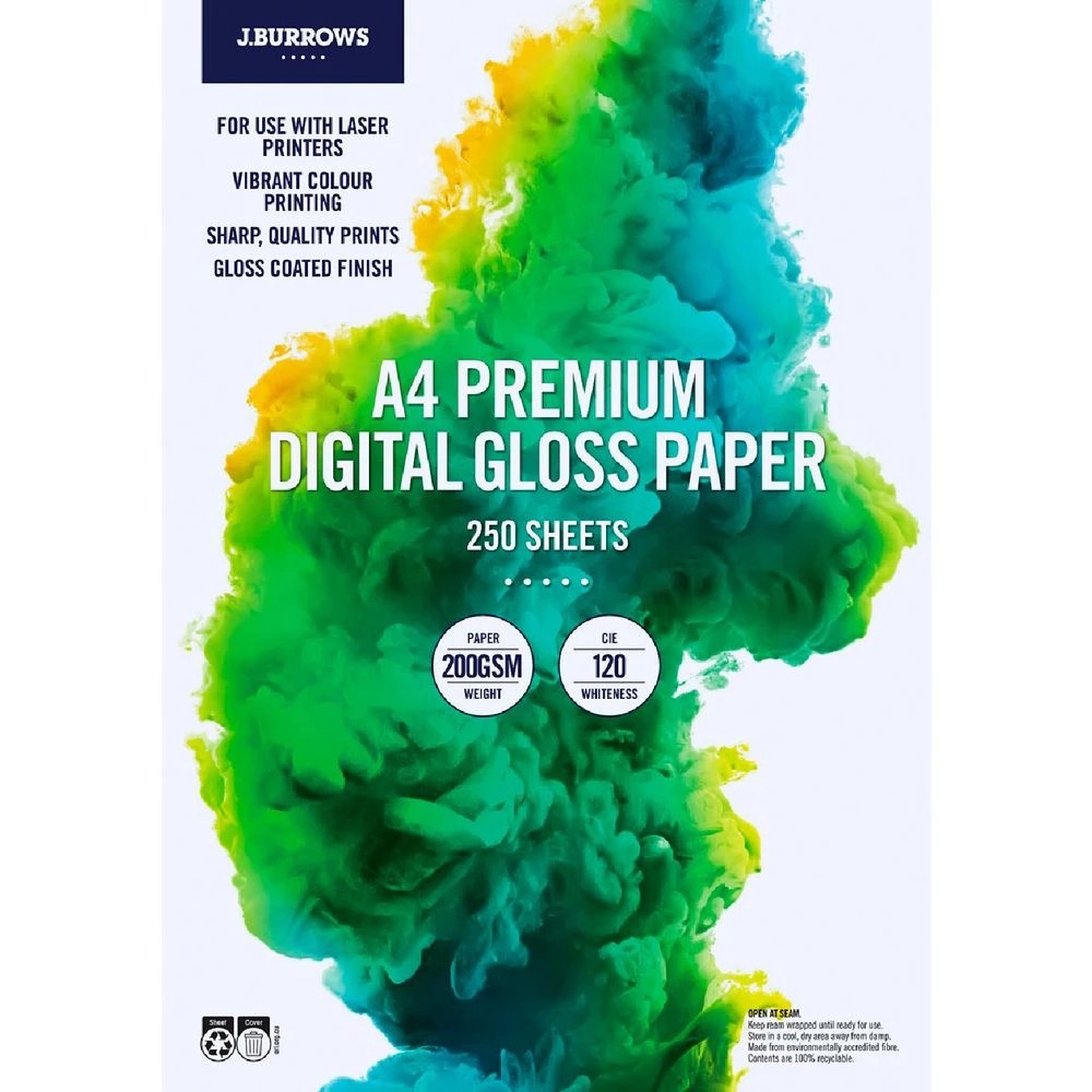 1 J.Burrows A4 200gsm Digital Coated Paper Gloss 250 Sheets, 1 of 2