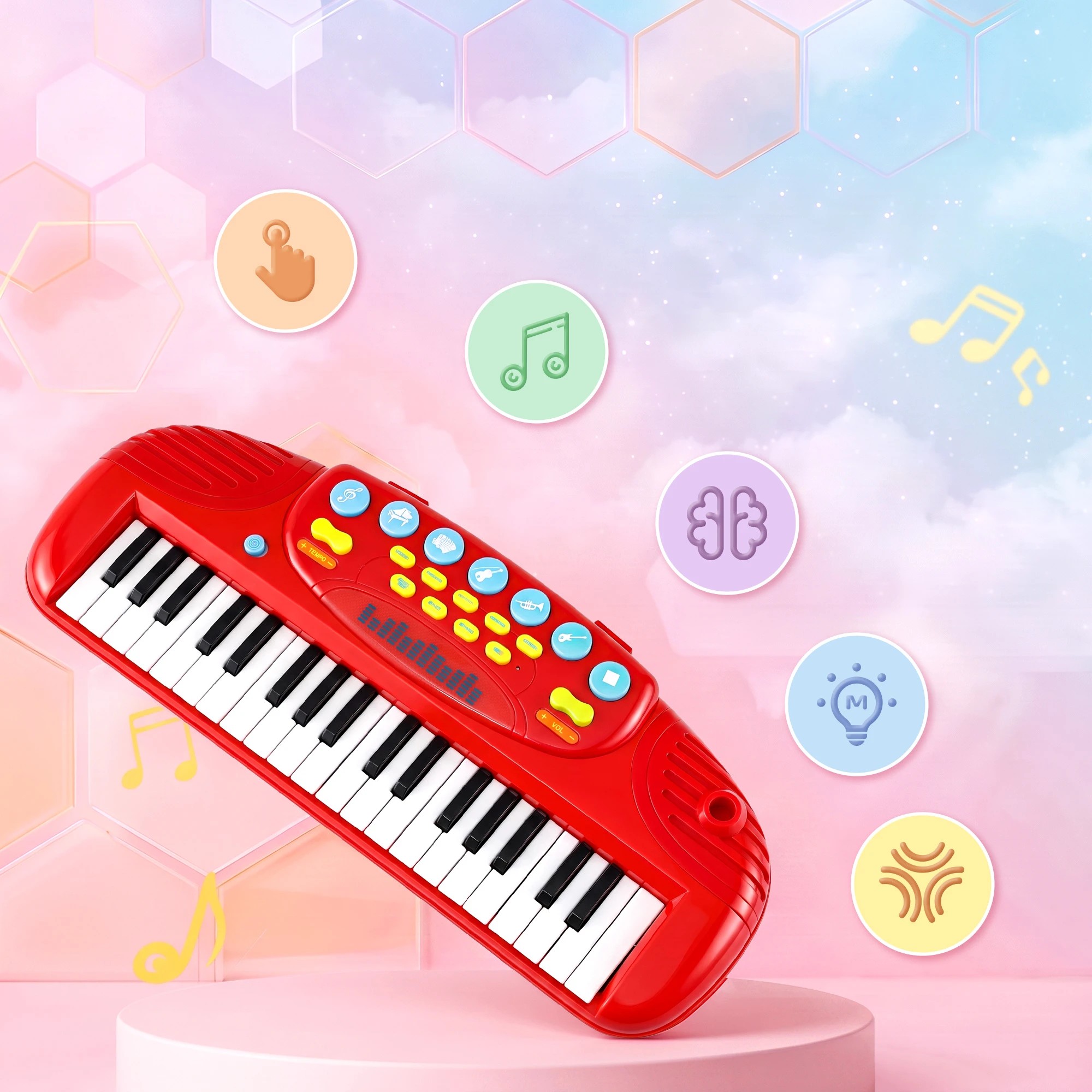 5 Keezi Kids Piano Keyboard 37 Keys Electronic Musical Instrument Set w/ Stool Microphone - Red, 5 of 9