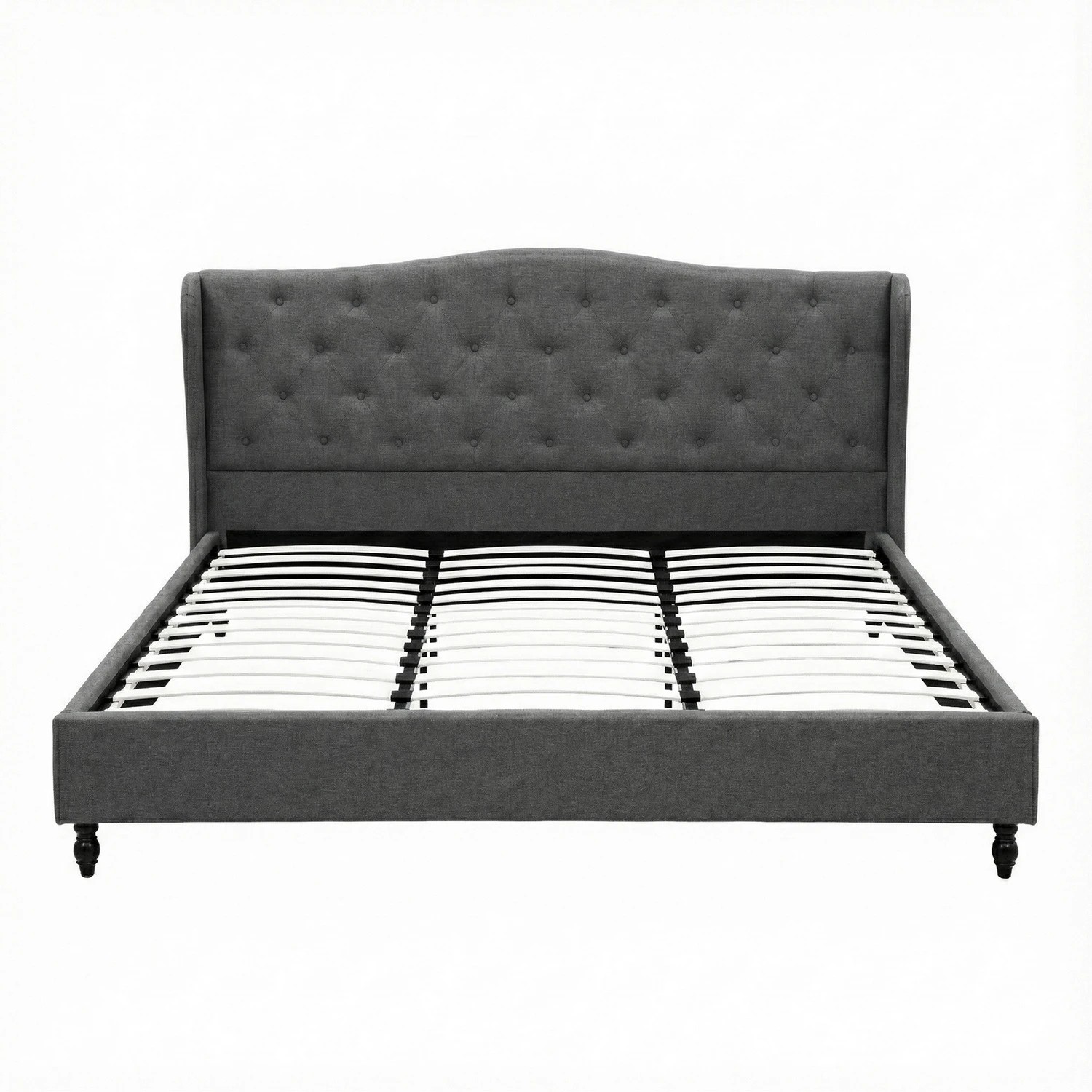 3 Artiss King Bed Frame with Wingback Headboard  Linen Upholste Platform Bed Base - Grey, 3 of 6