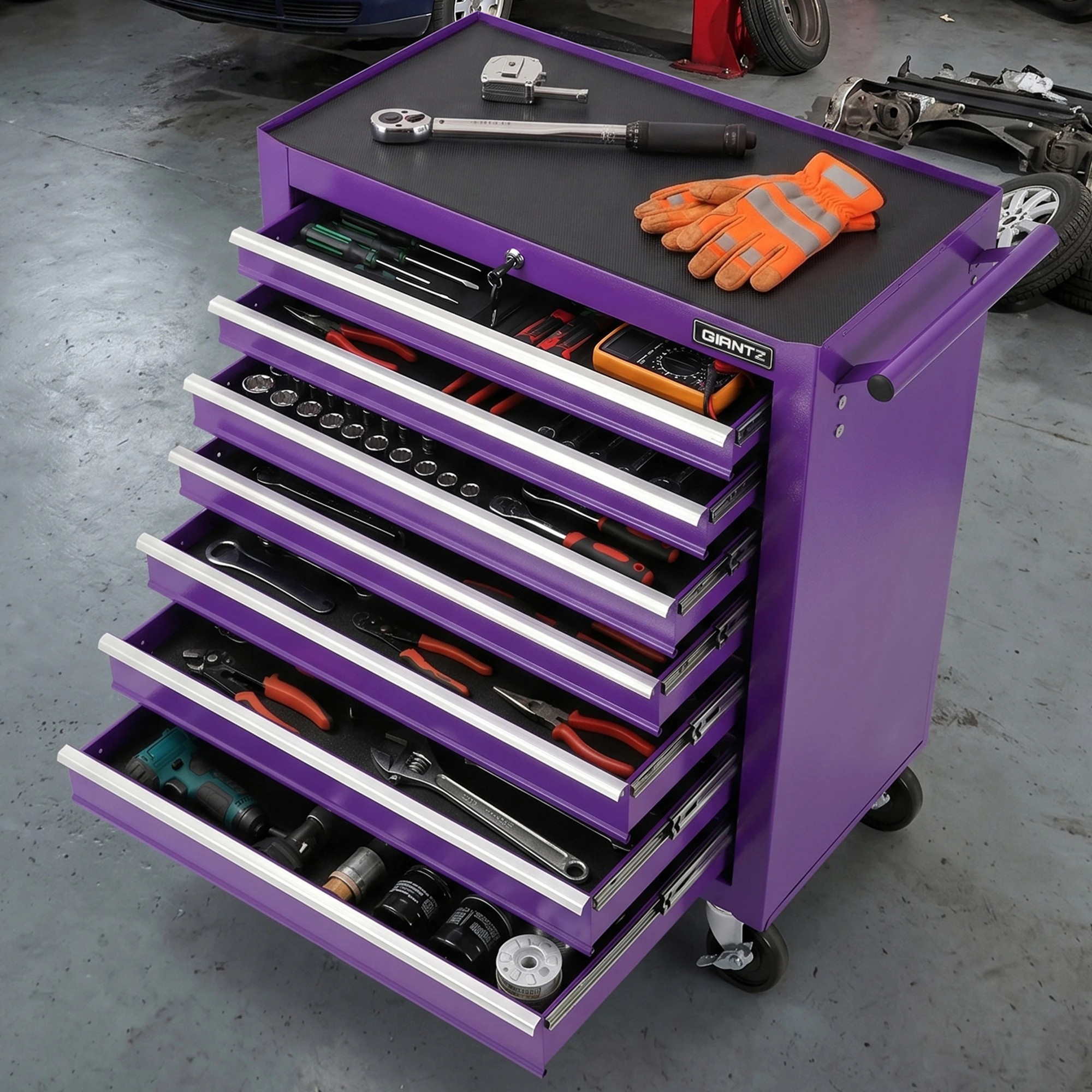 5 Giantz 7-Drawer Tool Chest Trolley Cabinet Toolbox Heavy Duty Garage Storage Organiser Purple - Purple, 5 of 8