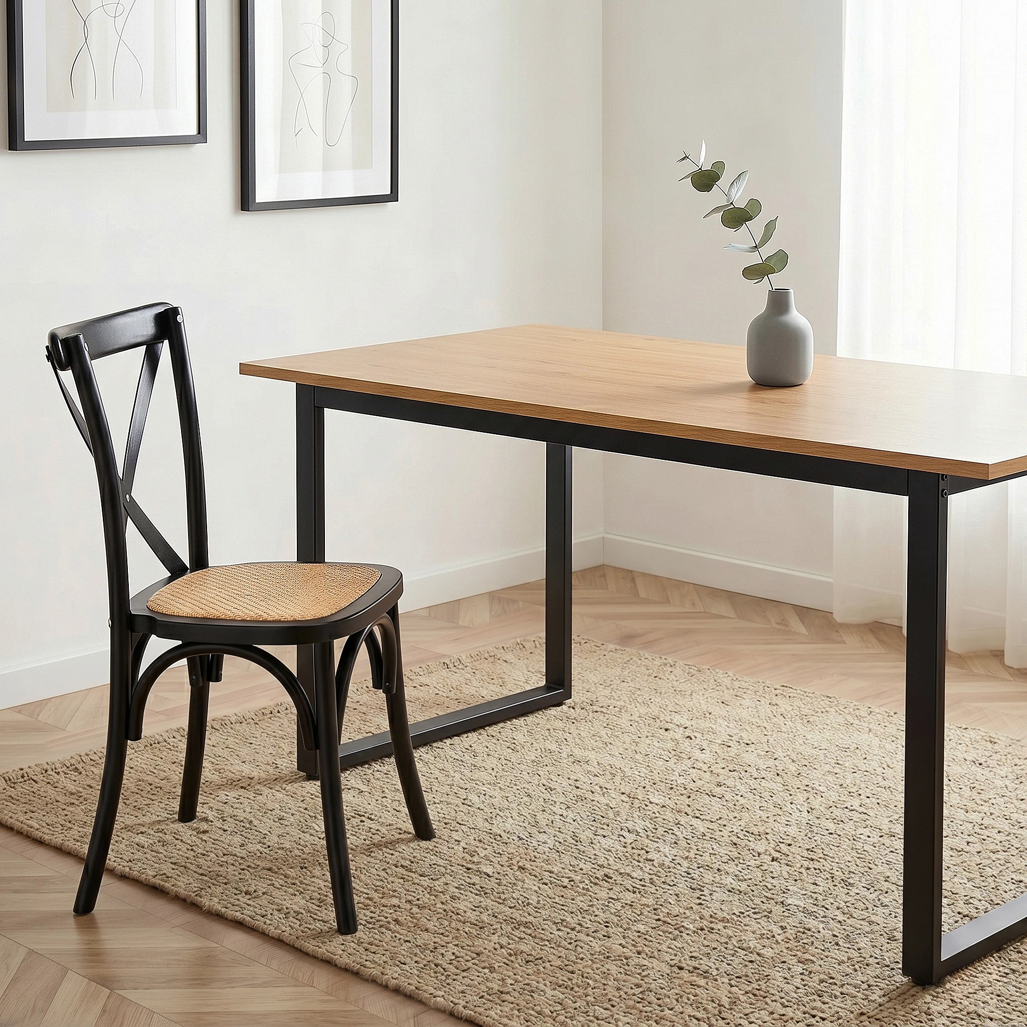6 Artiss Dining Table and Chairs Set 5PCS Industrial 4 Black Rattan Chairs for Kitchen, Dining Room - Multi, 6 of 8